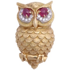 Cartier Ruby and Diamond Owl Brooch