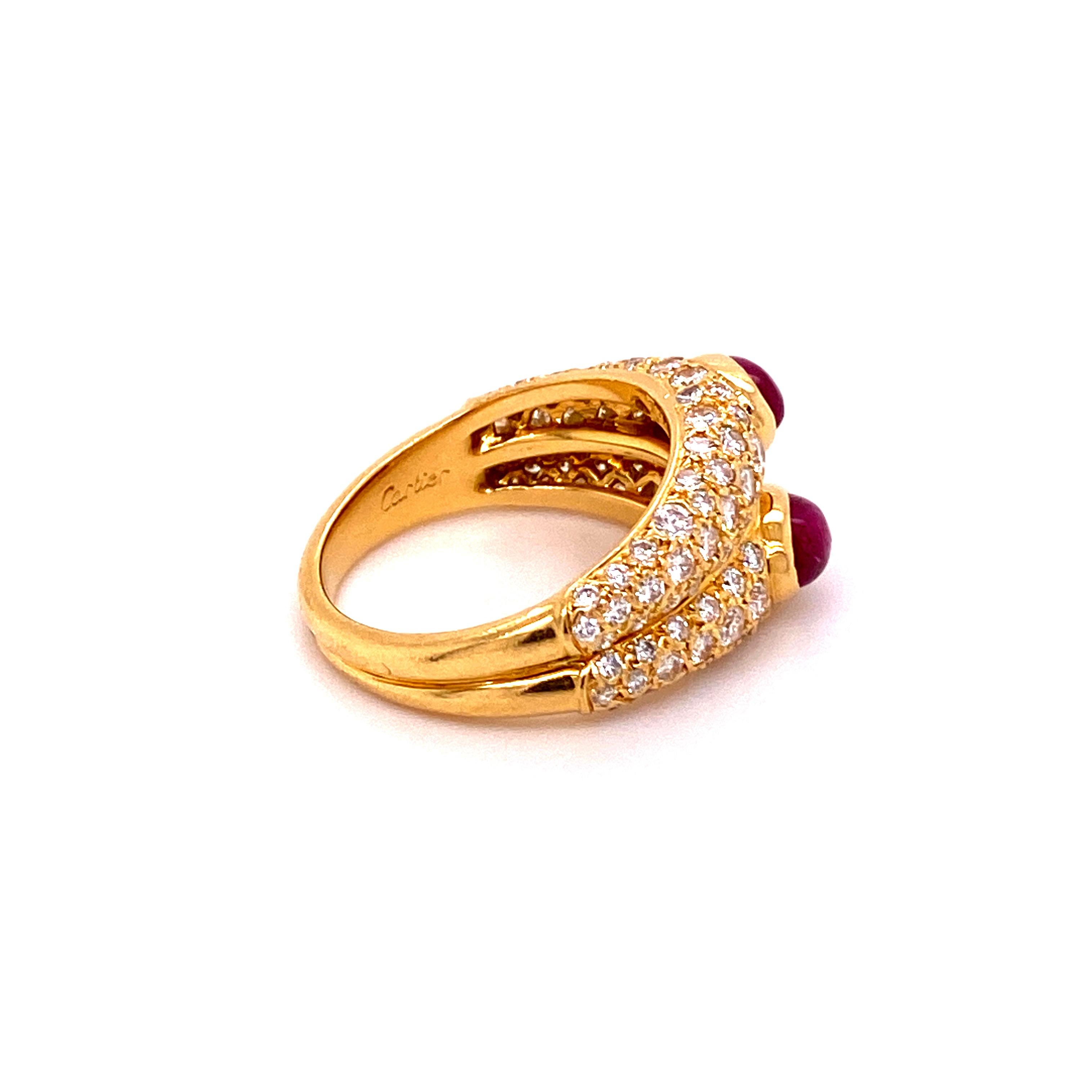 Cabochon Cartier Ruby and Diamond Ring in 18 Karat Yellow Gold