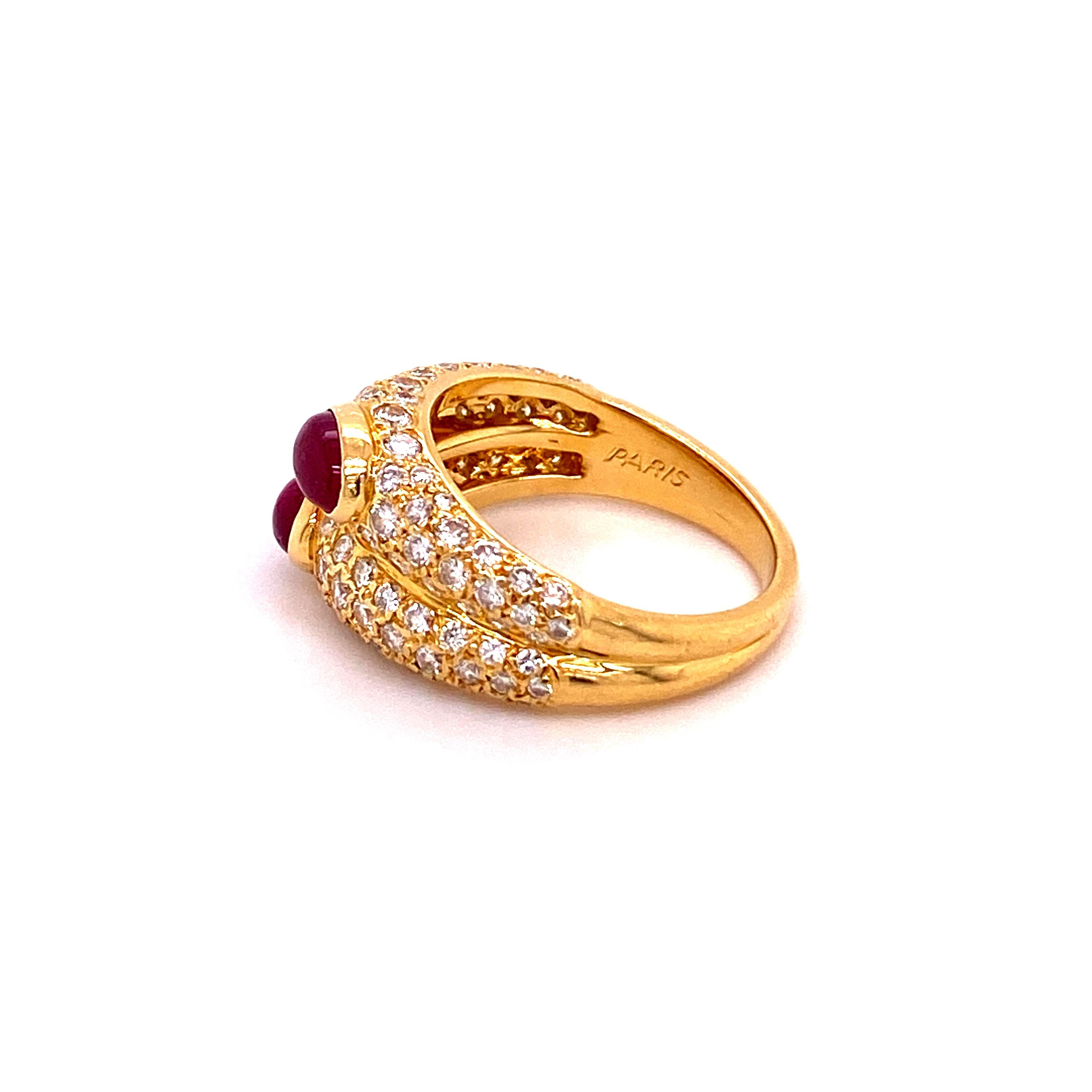 Women's or Men's Cartier Ruby and Diamond Ring in 18 Karat Yellow Gold