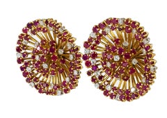 Cartier Ruby and Diamond Starburst Earclips