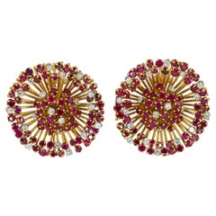 Cartier Ruby and Diamond Starburst Earclips