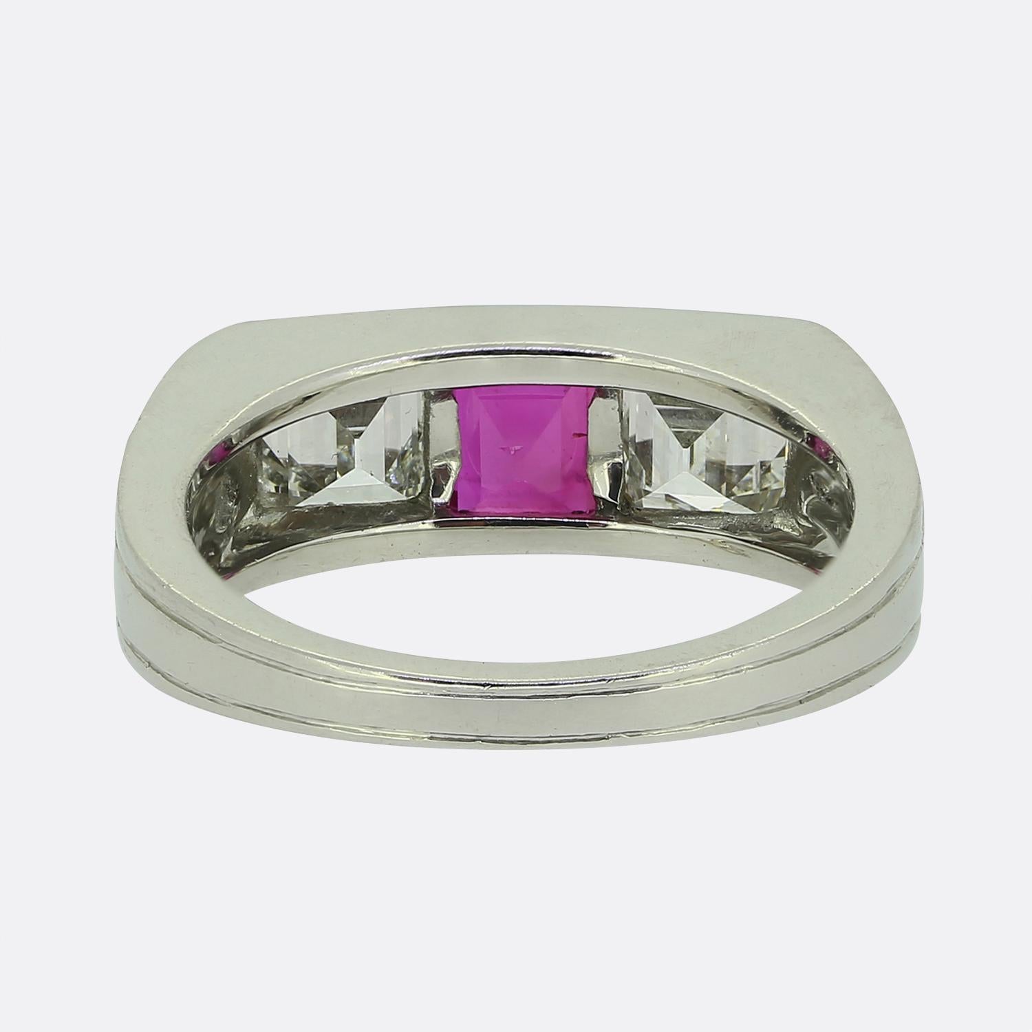Cartier Ruby and Diamond Three-Stone Ring In Good Condition For Sale In London, GB