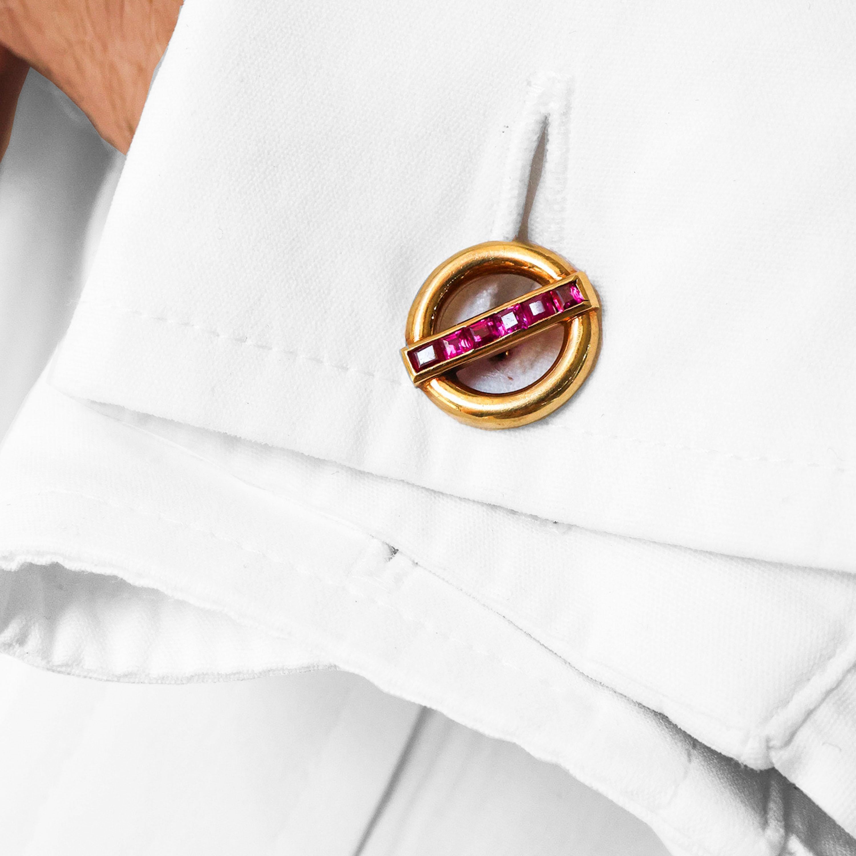 De los hombres Gemelos vintage Cartier de rubí y oro, circa 1950 en venta