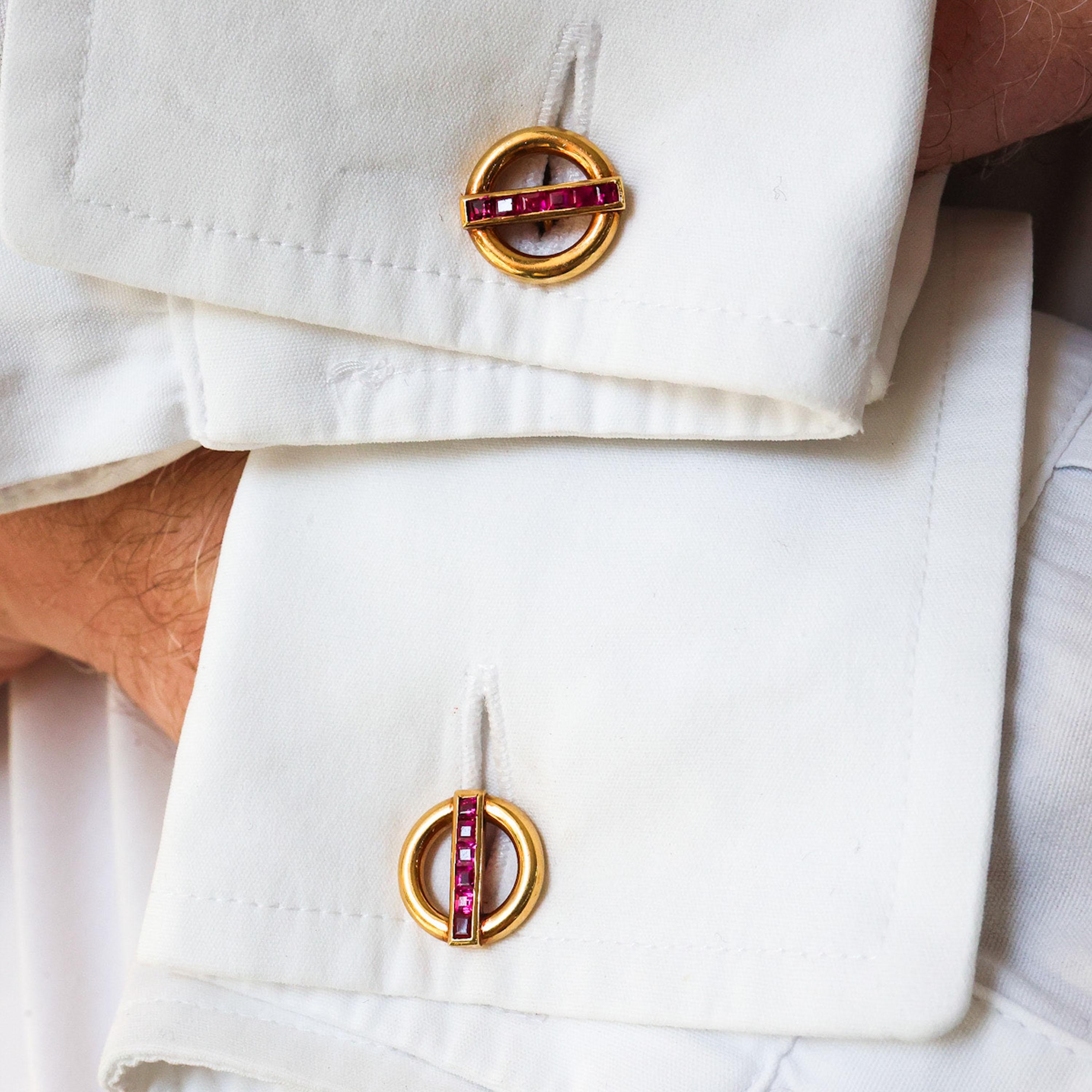 Gemelos vintage Cartier de rubí y oro, circa 1950 en venta 1