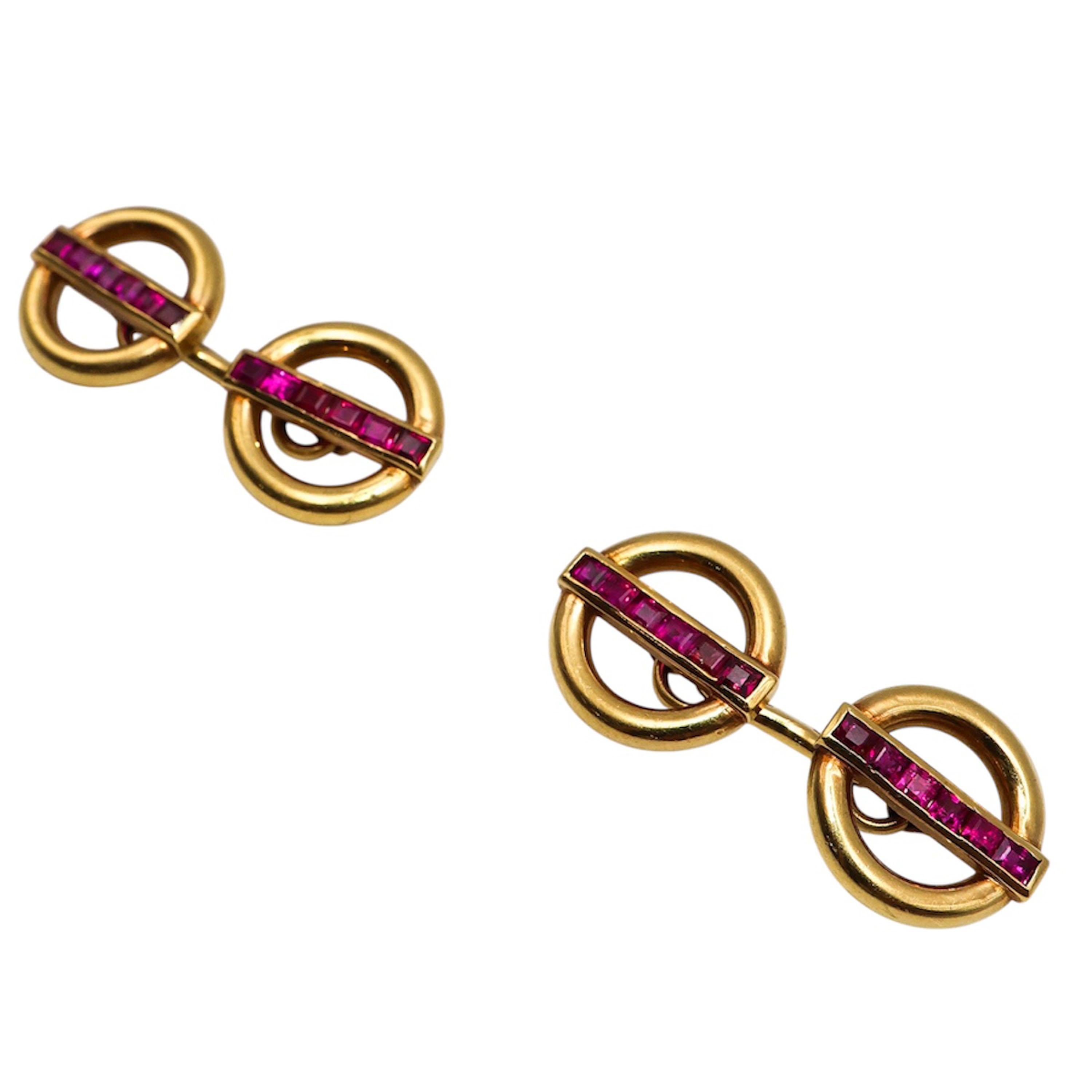 Gemelos vintage Cartier de rubí y oro, circa 1950 en venta 3