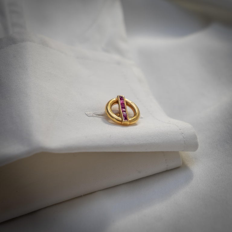 Square Cut Cartier Ruby and Gold Cufflinks For Sale