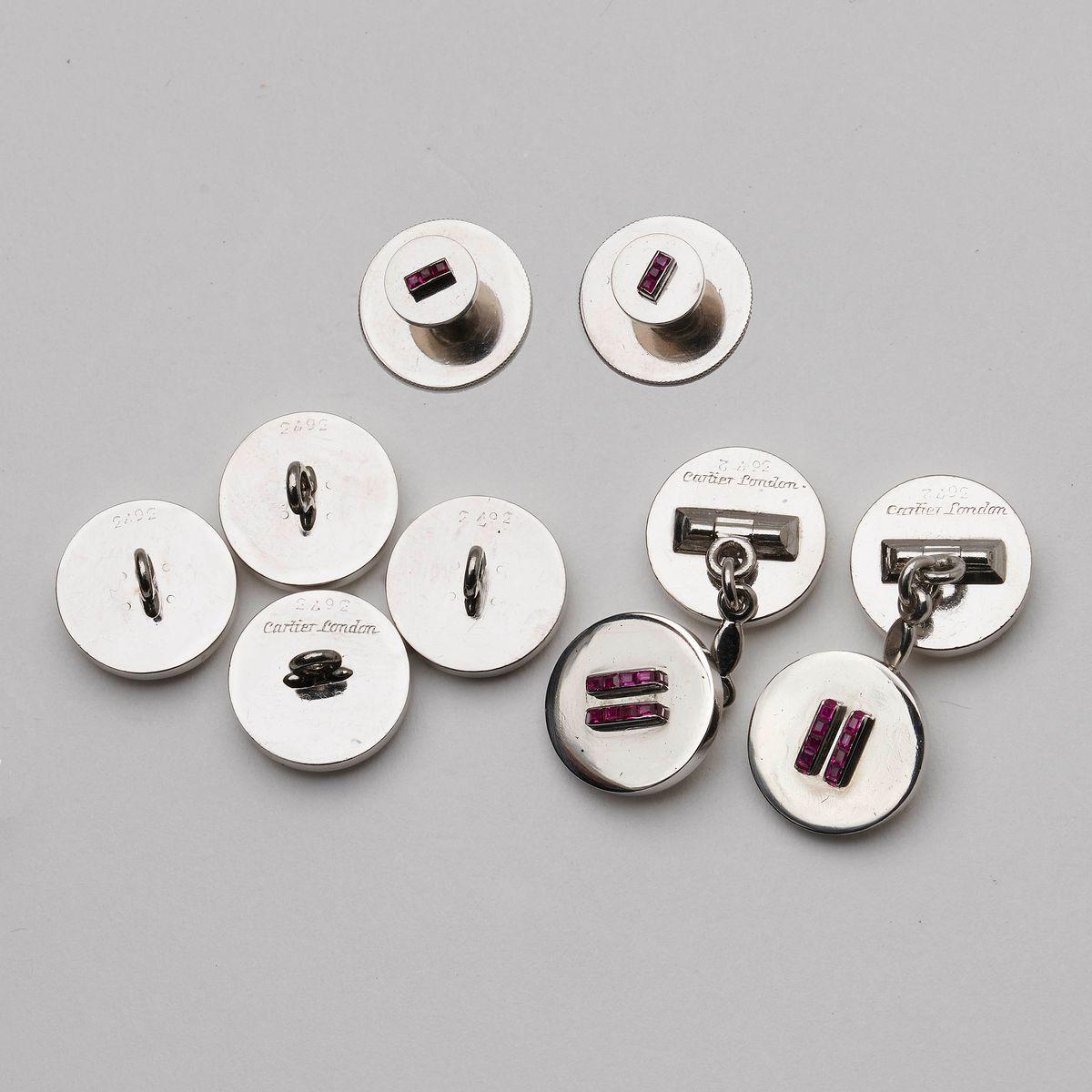 Conjunto de vestido Cartier de rubí y platino, circa 1950 Corte baguette en venta