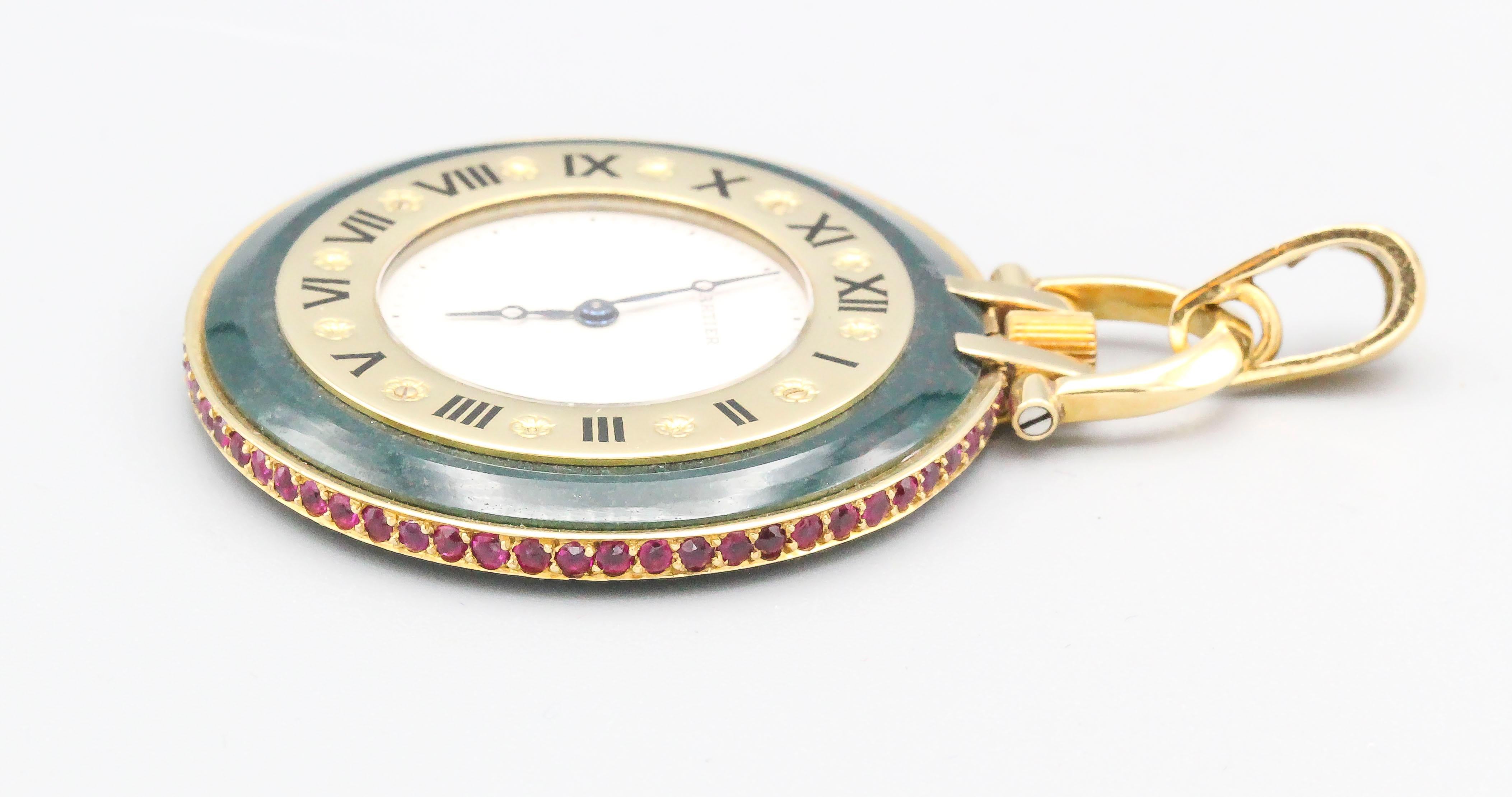 Women's or Men's Cartier Ruby Bloodstone and 18 Karat Gold Pocket Watch