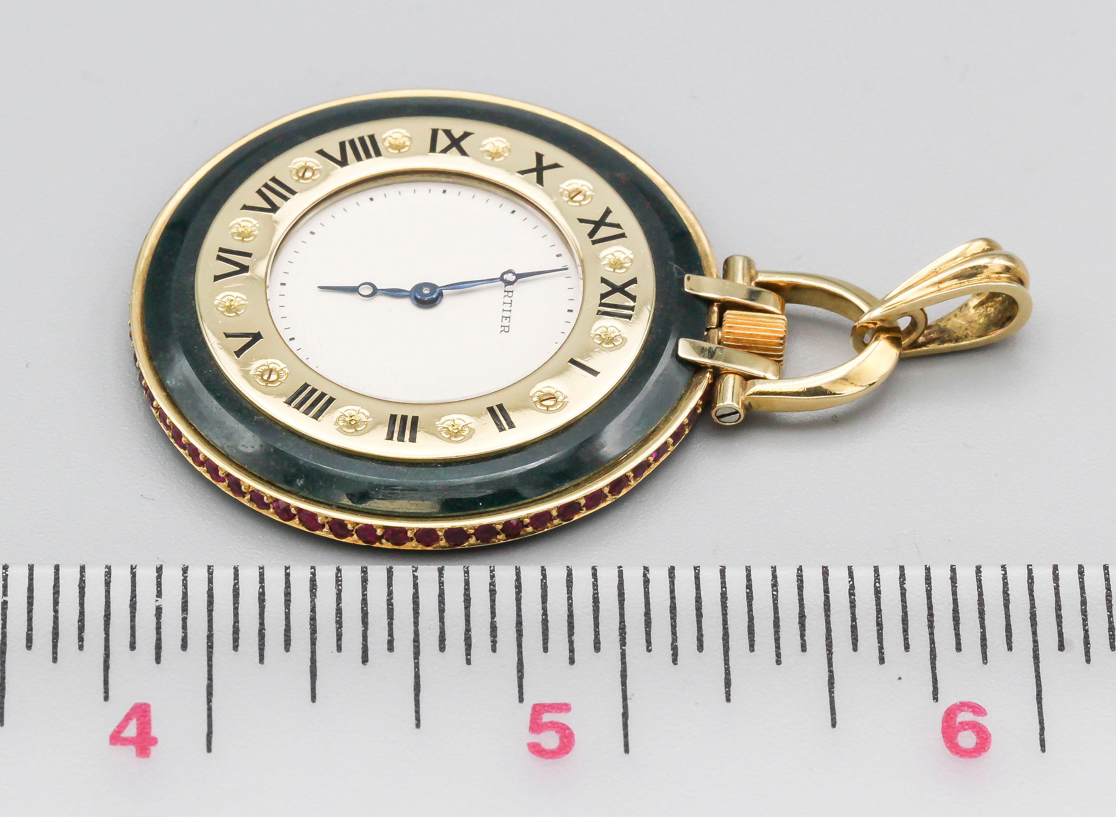Cartier Ruby Bloodstone and 18 Karat Gold Pocket Watch 2