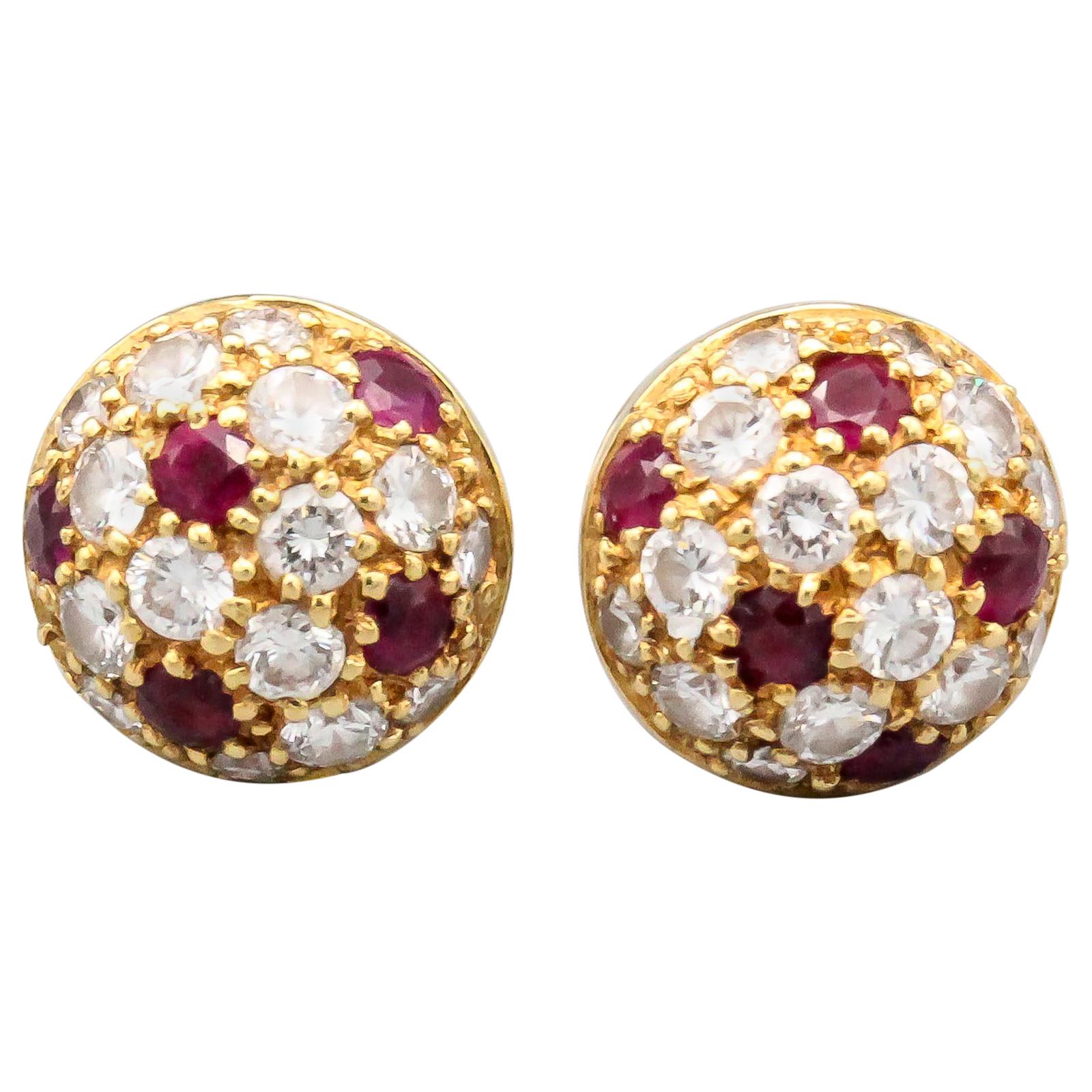 Cartier Ruby Diamond 18 Karat Gold Dome Earrings Studs