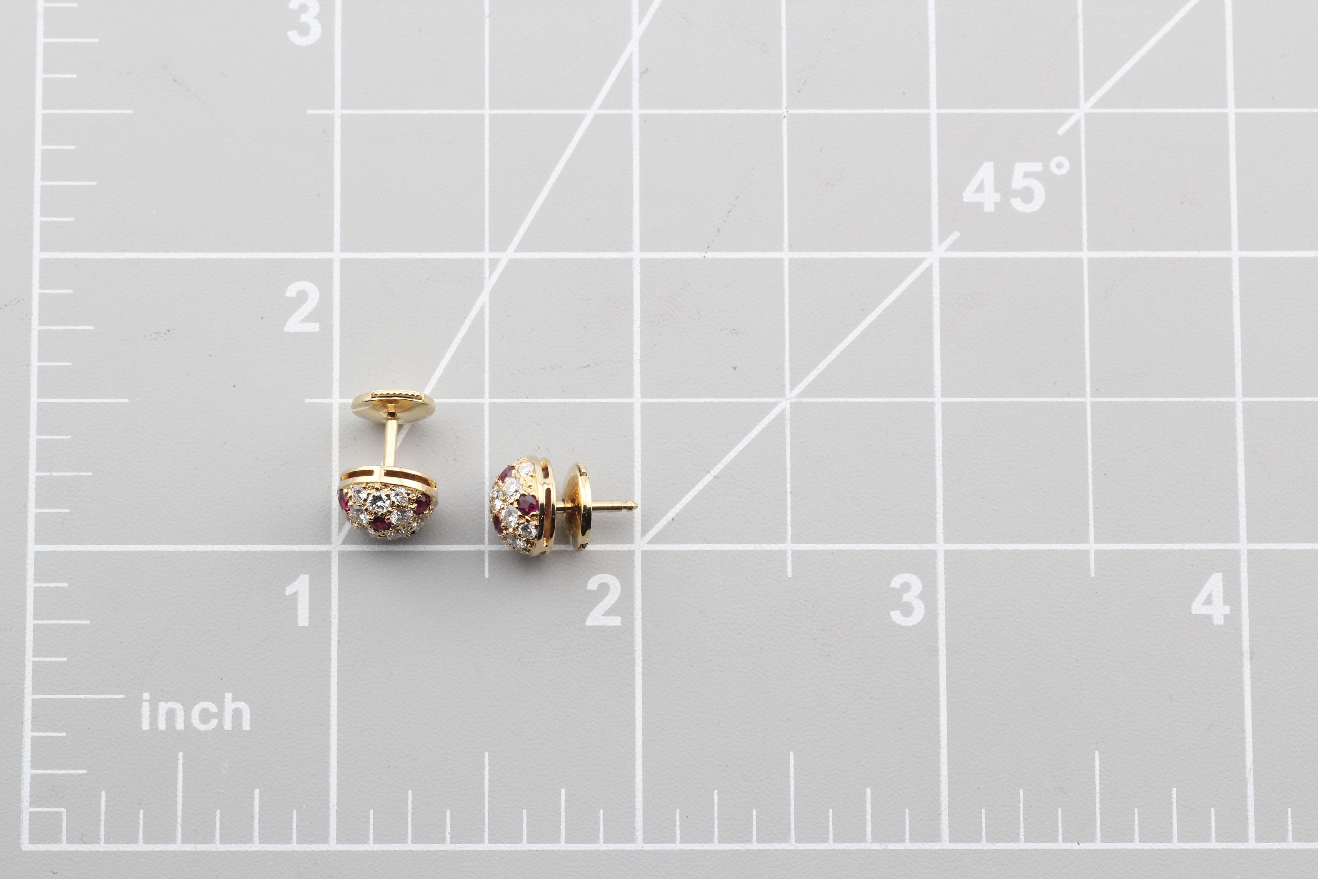 Cartier Ruby Diamond 18K Yellow Gold Petite Dome Earrings For Sale 2