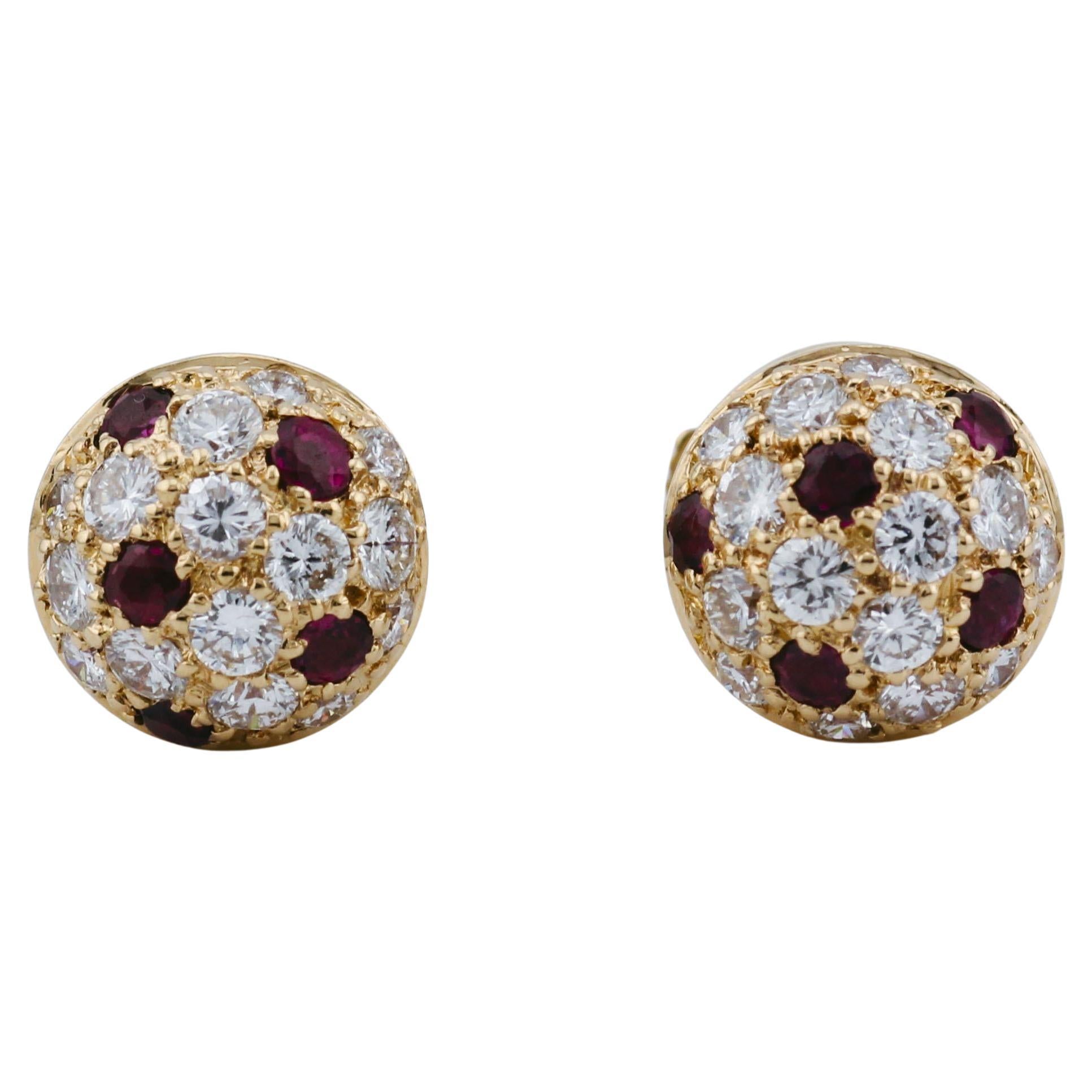 Cartier Ruby Diamond 18K Yellow Gold Petite Dome Earrings