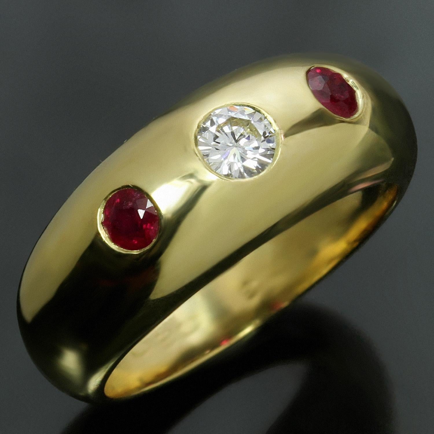 Brilliant Cut Cartier Ruby Diamond 18k Yellow Gold Ring Band