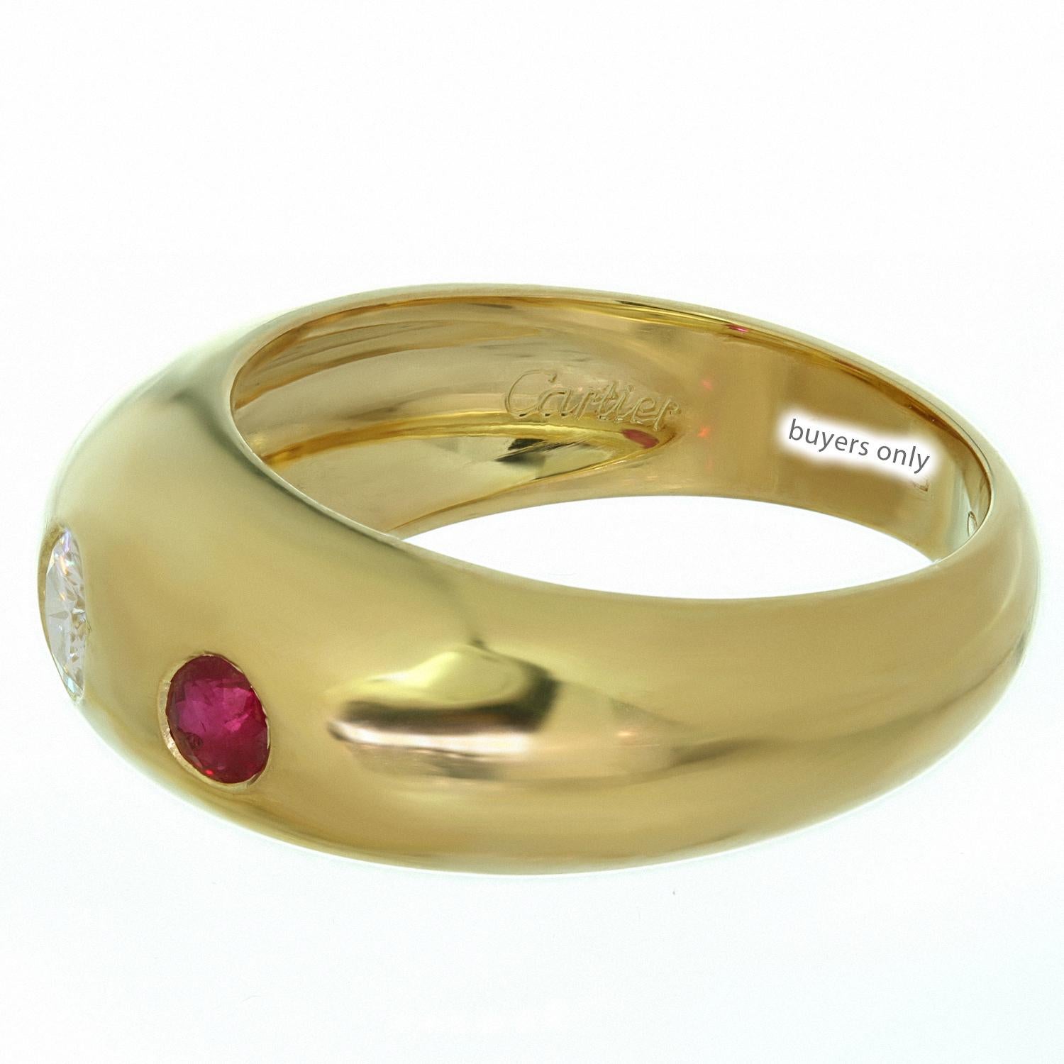 Women's Cartier Ruby Diamond 18k Yellow Gold Ring Band