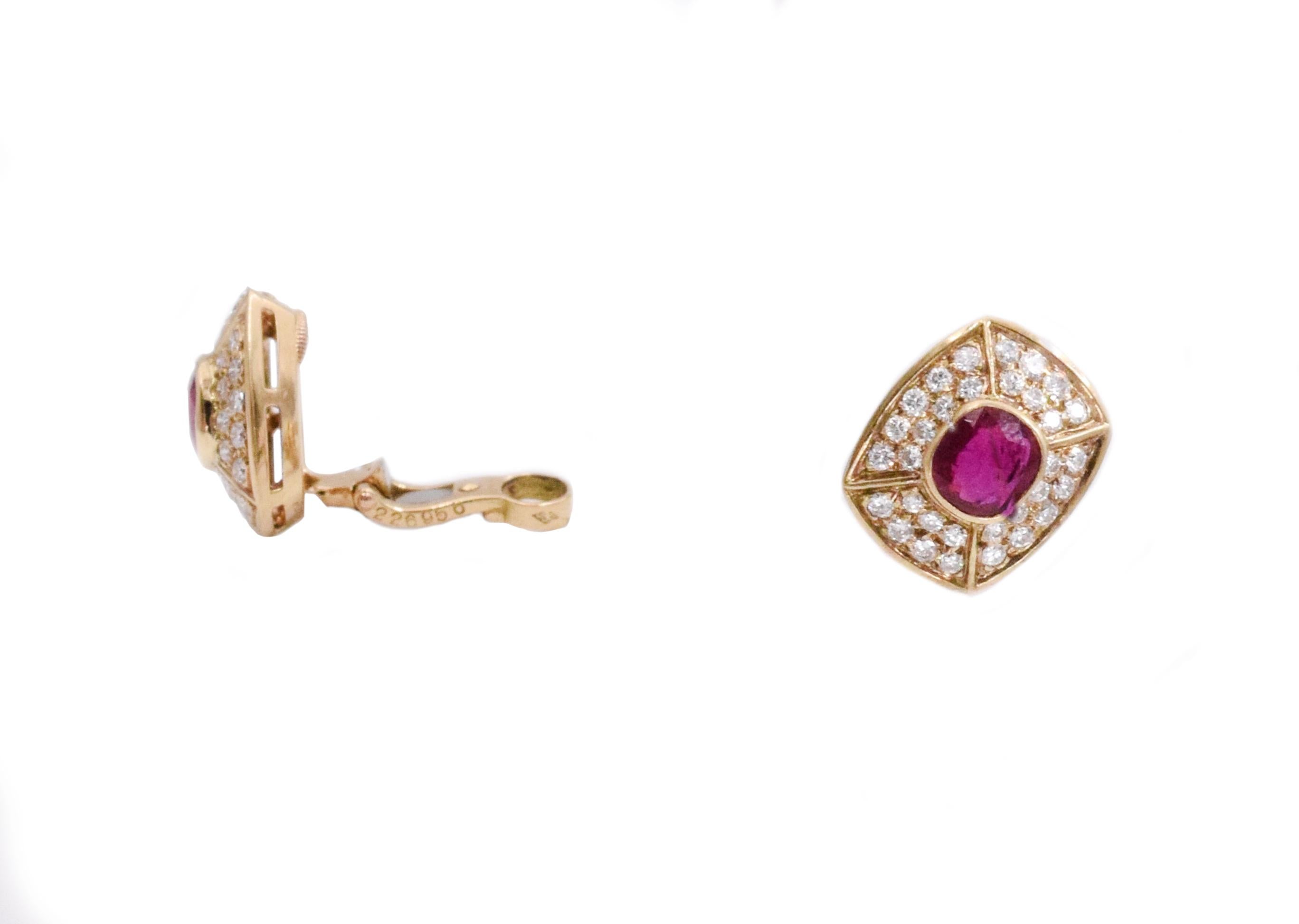 Oval Cut Cartier Ruby and Diamond Earrings and Ring Set