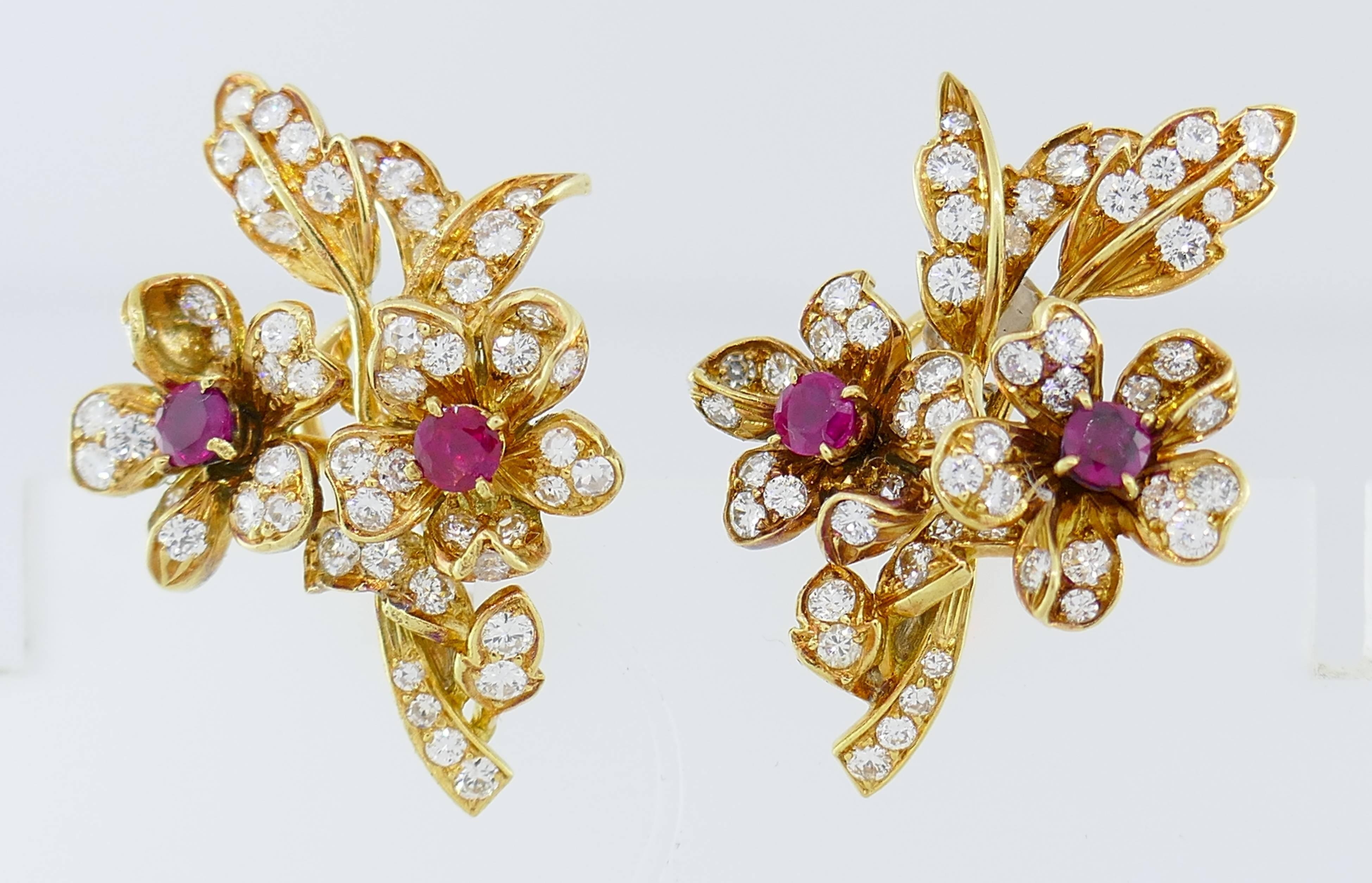 Cartier Ruby Diamond En Tremblant Yellow Gold Earrings 1