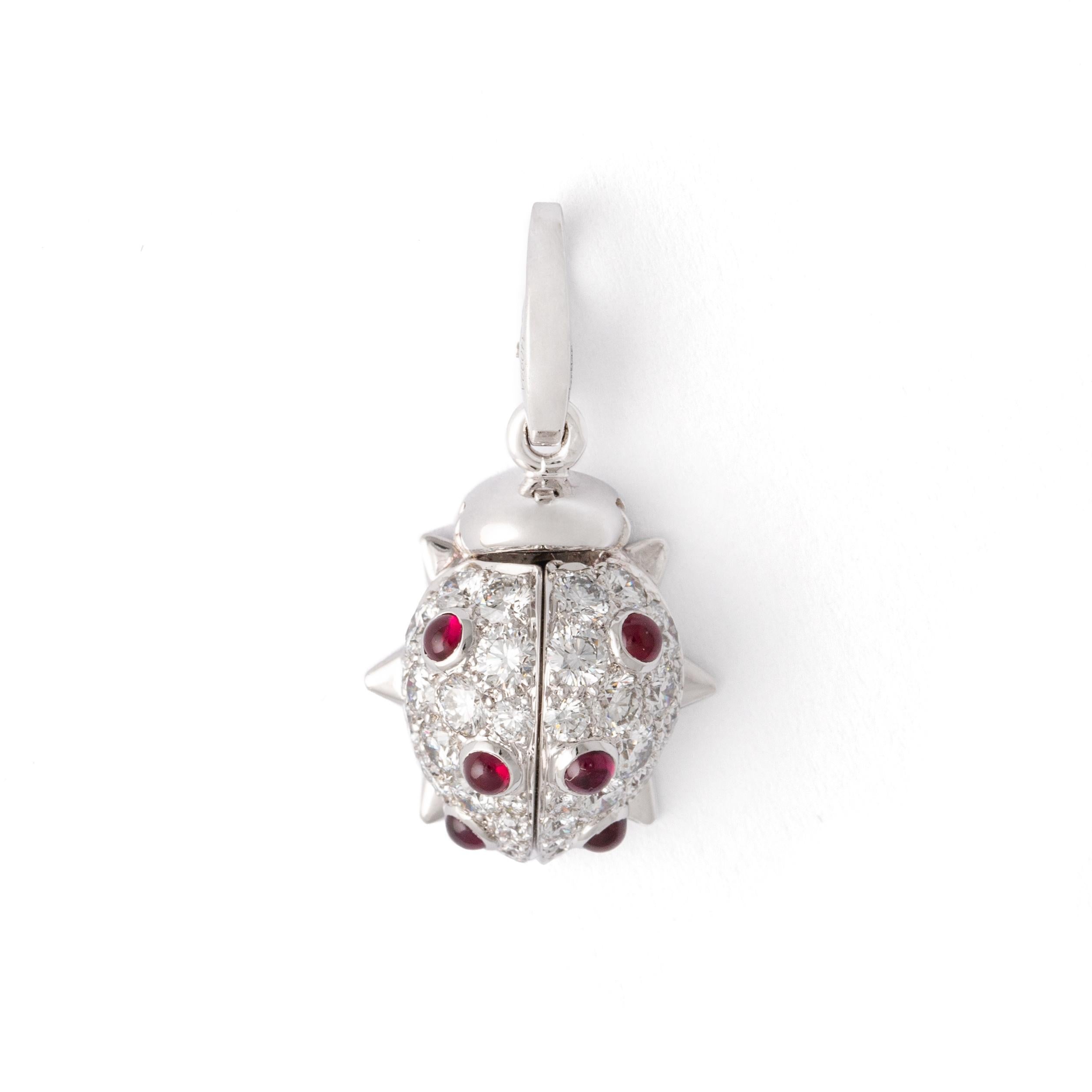 Women's or Men's Cartier Ruby Diamond Gold 18K Charm Pendant Ladybird For Sale