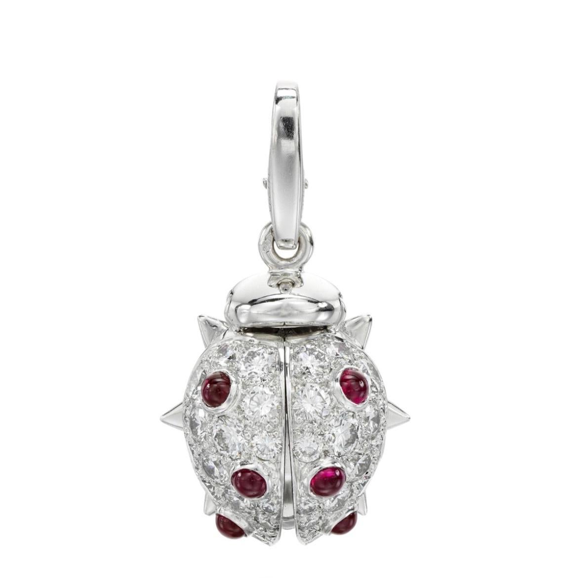 Cartier Ruby Diamond Gold 18K Charm Pendant Ladybird For Sale 1