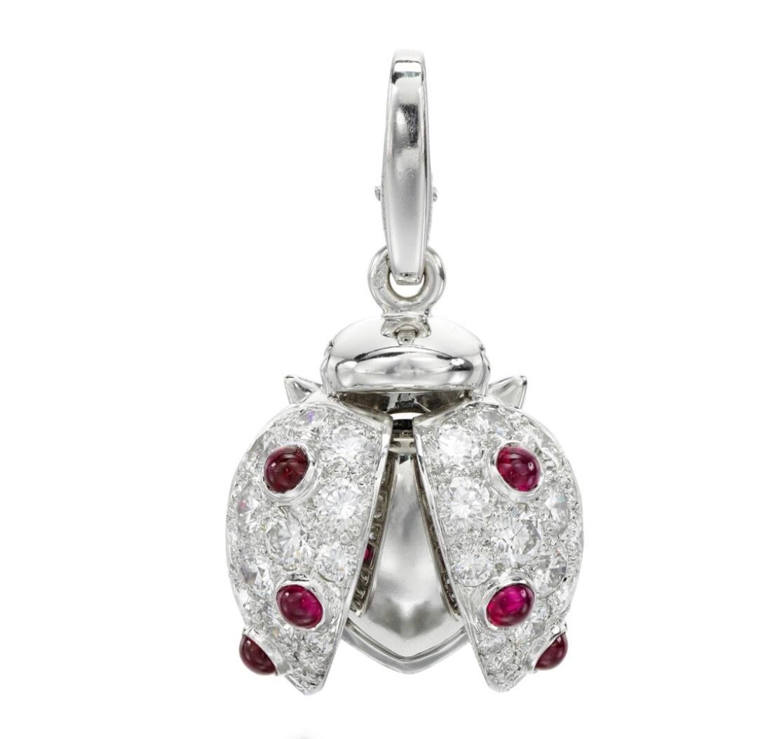 Cartier Ruby Diamond Gold 18K Charm Pendant Ladybird For Sale 2