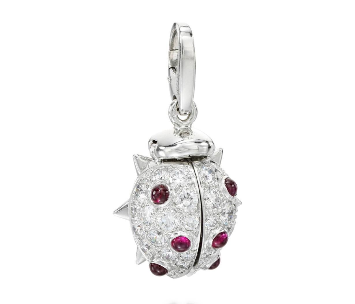 Cartier Ruby Diamond Gold 18K Charm Pendant Ladybird For Sale 4
