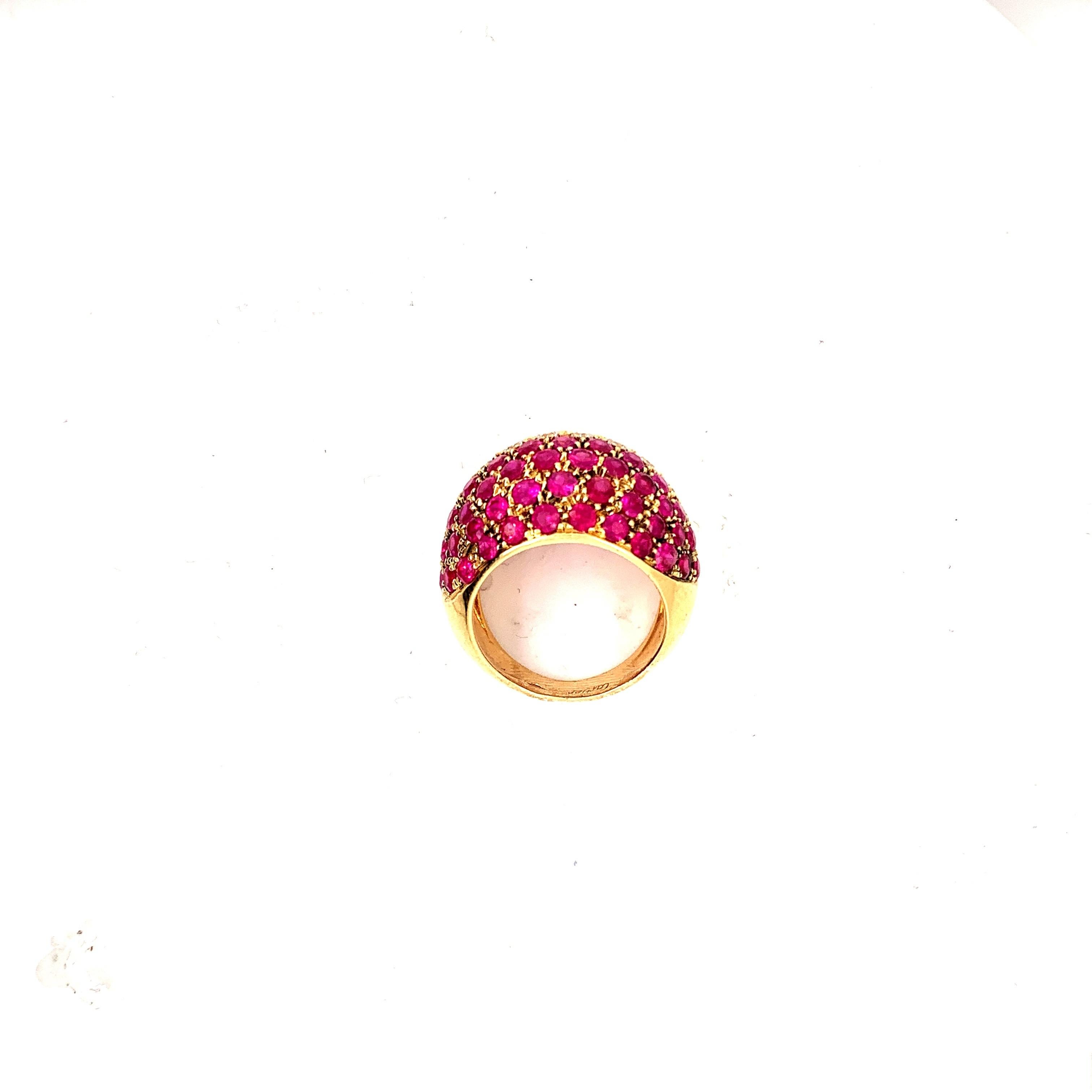Round Cut Cartier Ruby Diamond Bombe Gold Ring