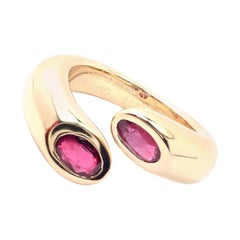 Cartier Ruby Ellipse Deux Tetes Croisees Bypass Yellow Gold Band Ring