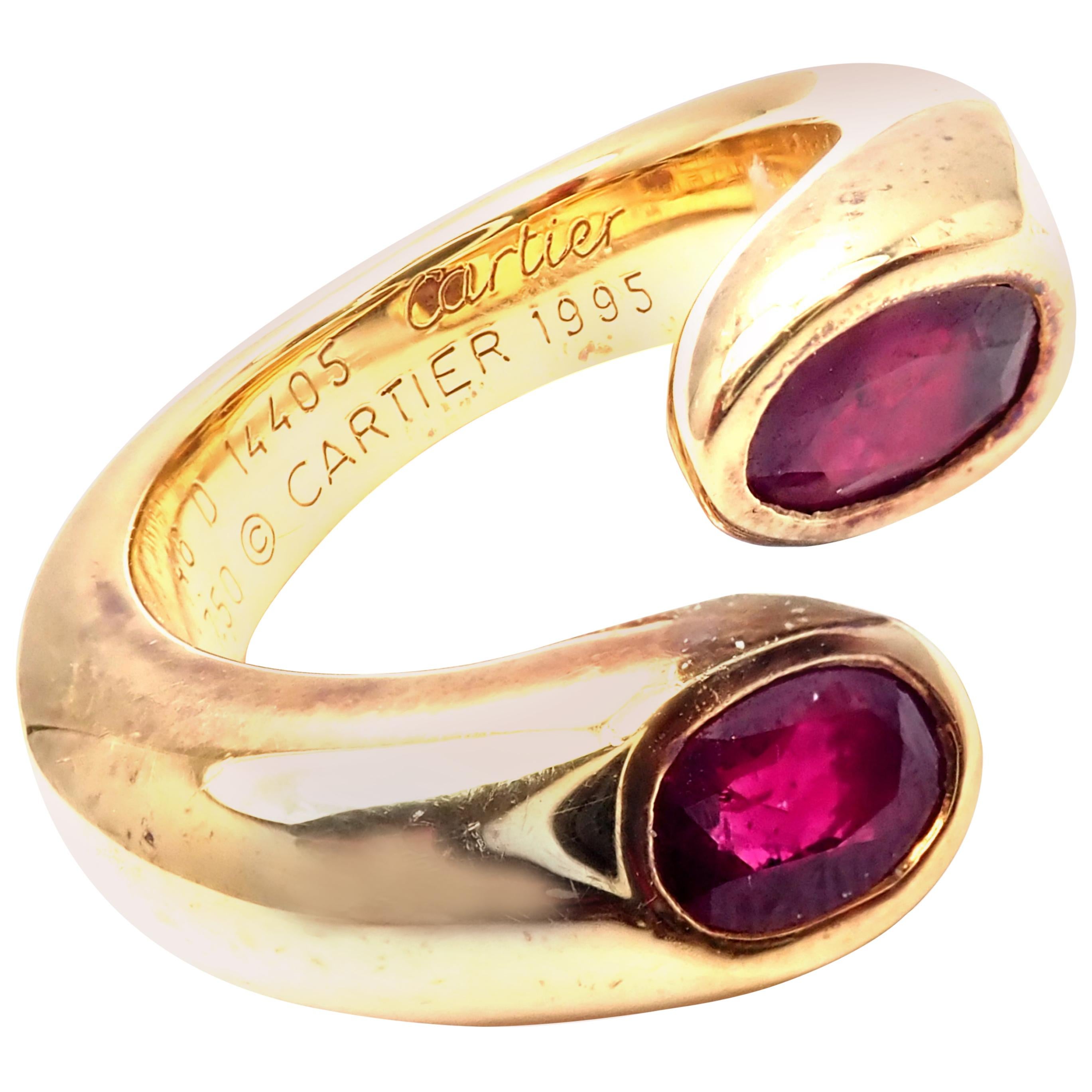 Cartier Ruby Ellipse Deux Tetes Croisees Bypass Yellow Gold Band Ring