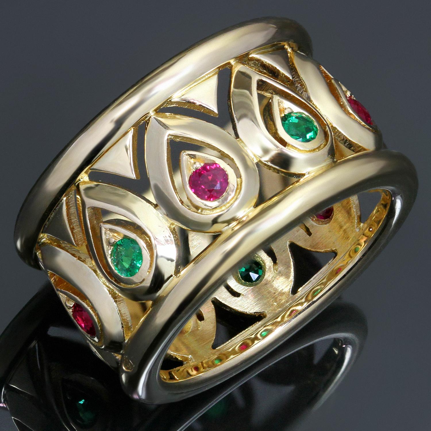 Cartier Cartier breiter Rubin-Smaragd-Gelbgold-Ring Gr. 6 im Zustand „Hervorragend“ im Angebot in New York, NY