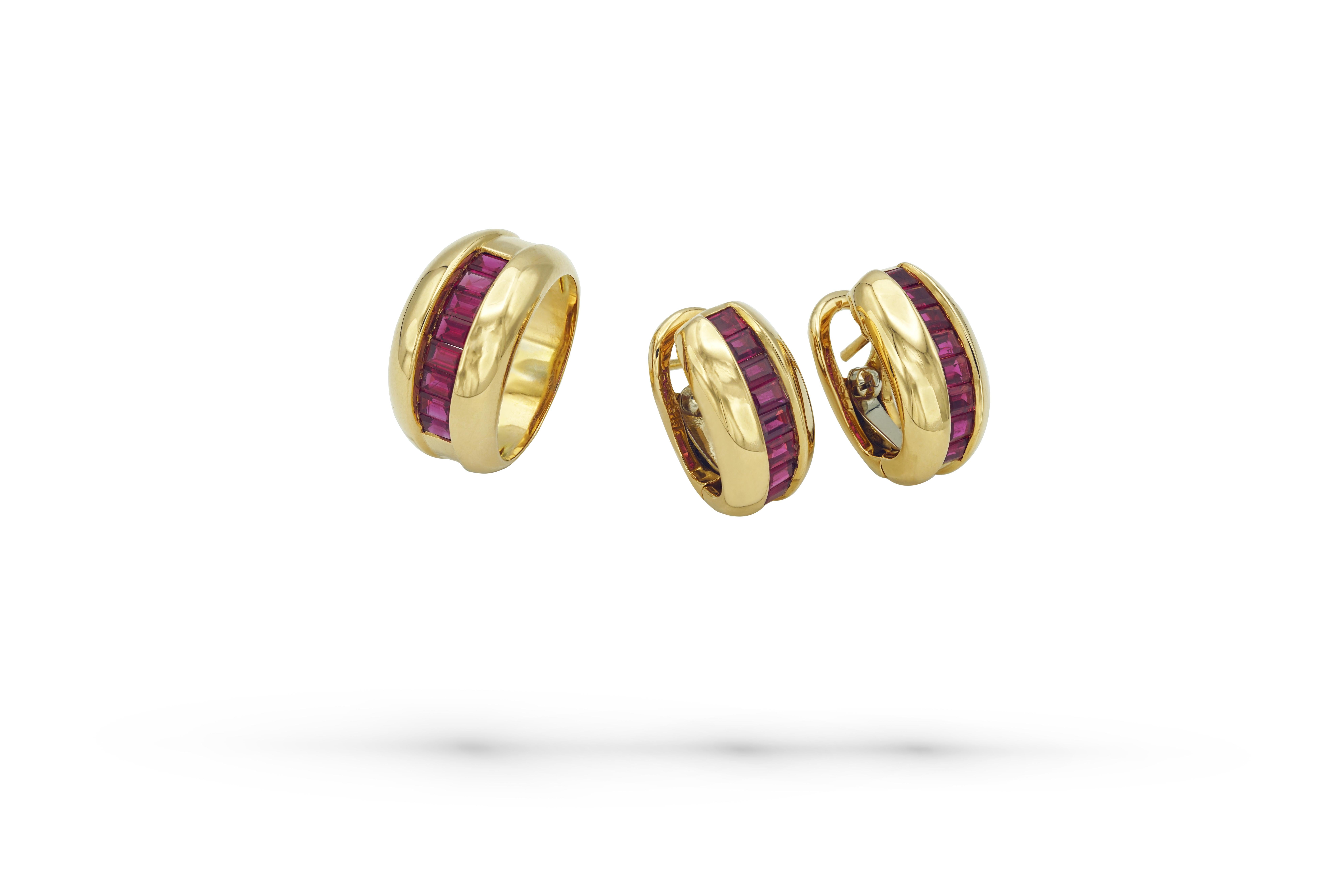 Women's Cartier Ruby Gold Ring And Earrings