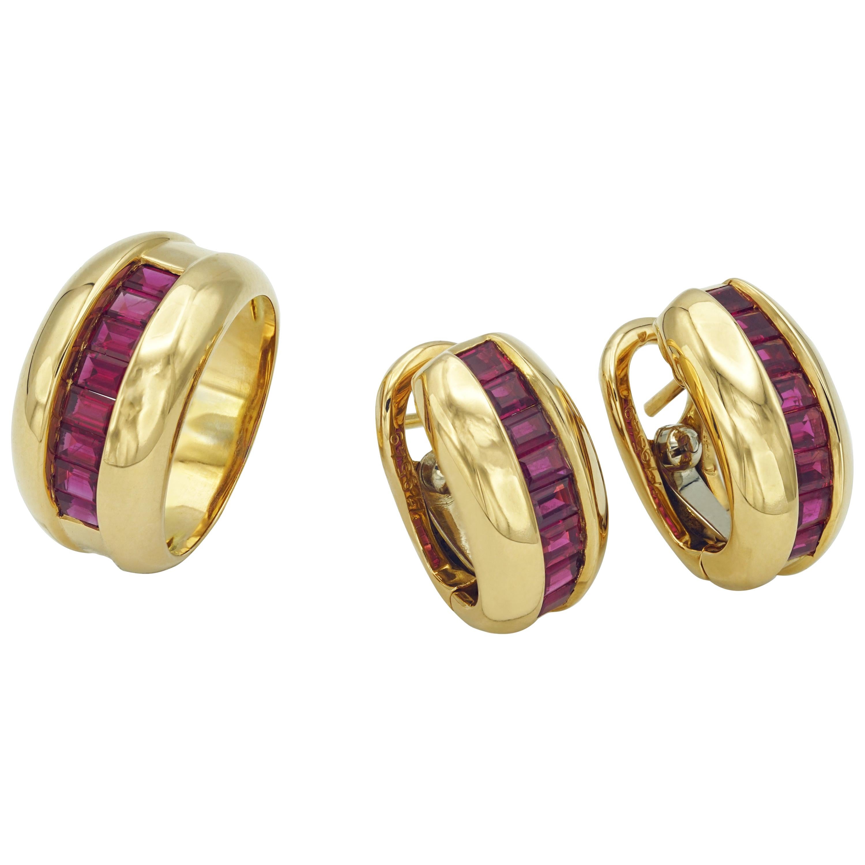 Cartier Ruby Gold Ring And Earrings