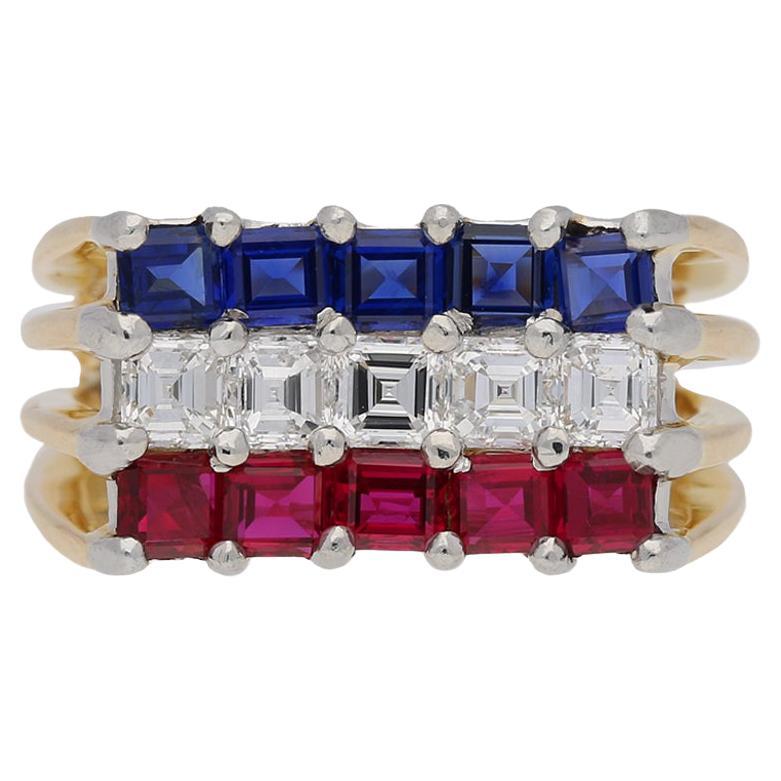 Cartier Ruby, Sapphire and Diamond Cocktail Ring, French, circa 1976 For Sale