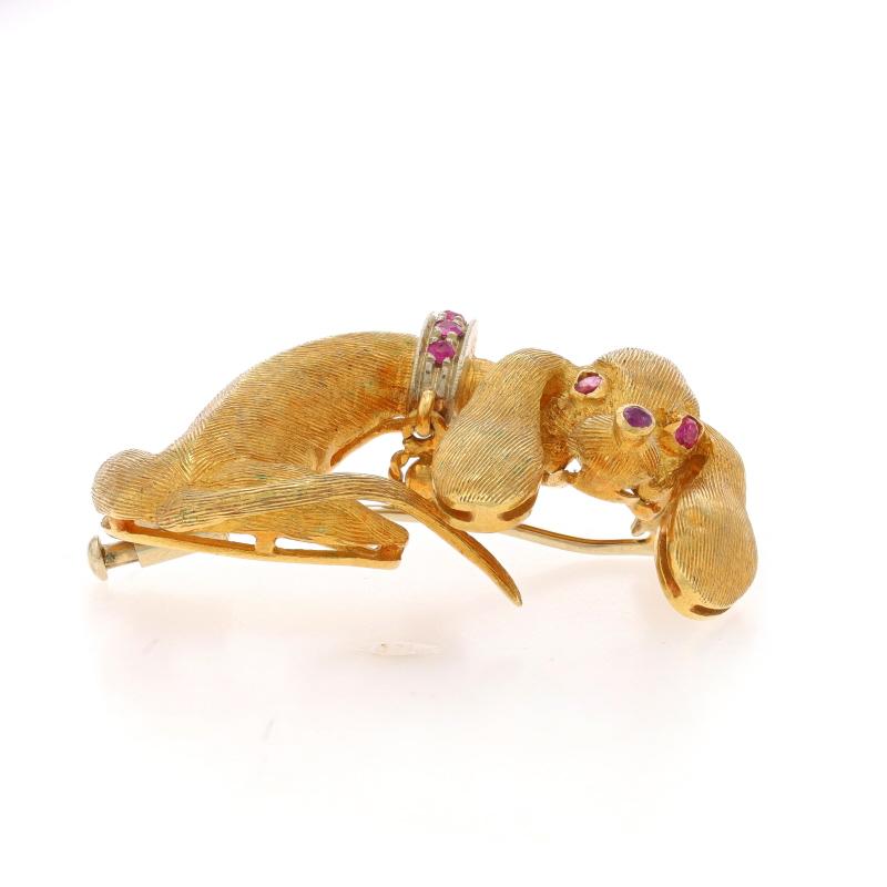 Round Cut Cartier Ruby Vintage Dachshund Dog Brooch - Yellow Gold 18k Pet Canine Pin For Sale