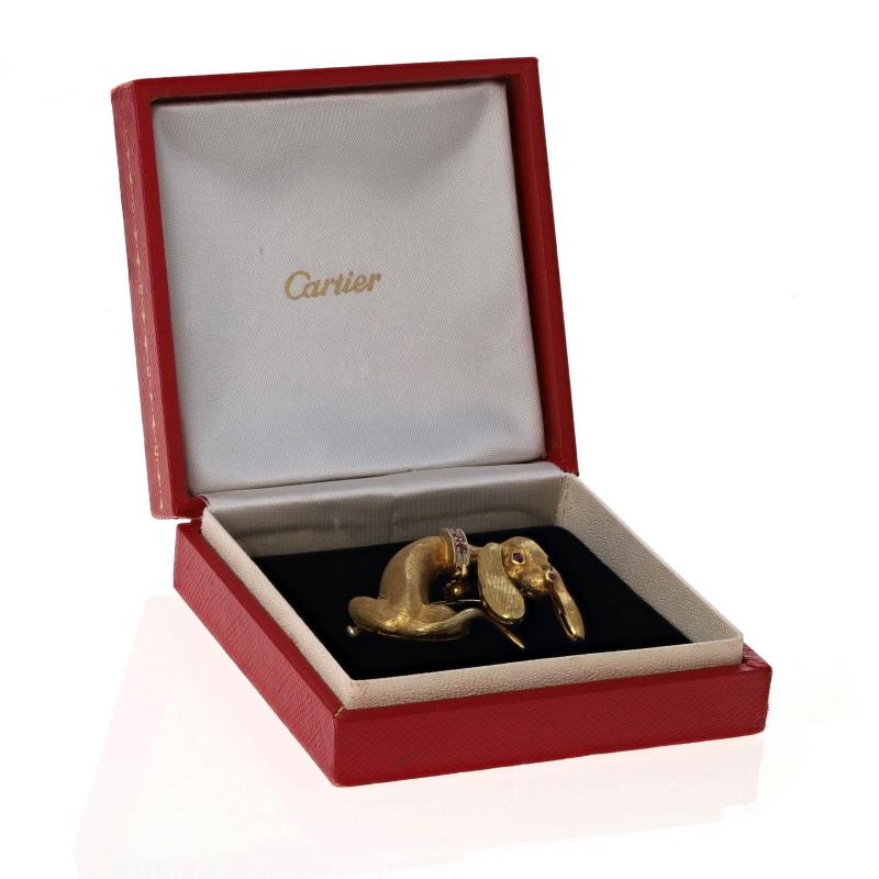 Cartier Ruby Vintage Dachshund Dog Brooch - Yellow Gold 18k Pet Canine Pin For Sale 1