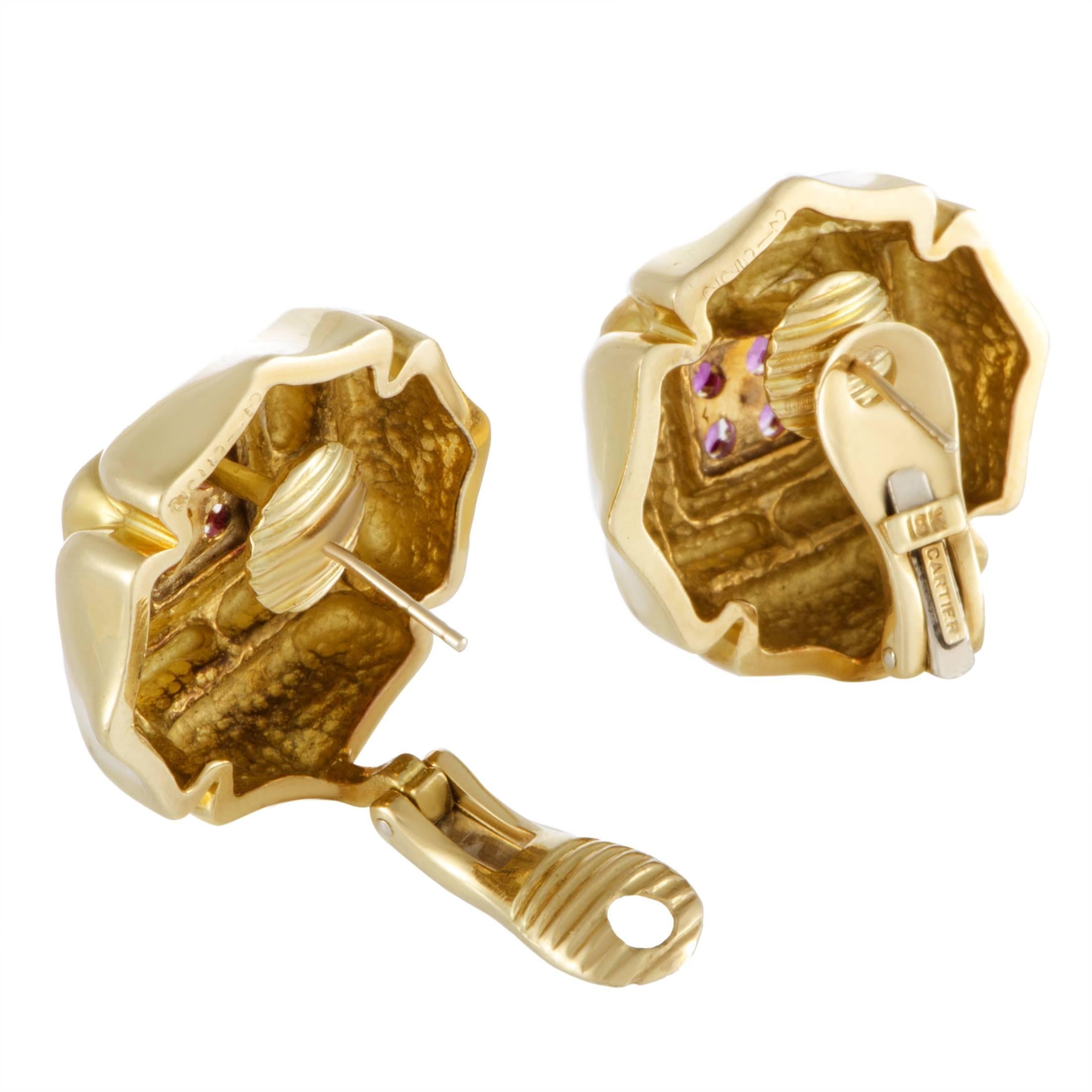 Cartier Ruby Yellow Gold Earrings In Excellent Condition In Southampton, PA