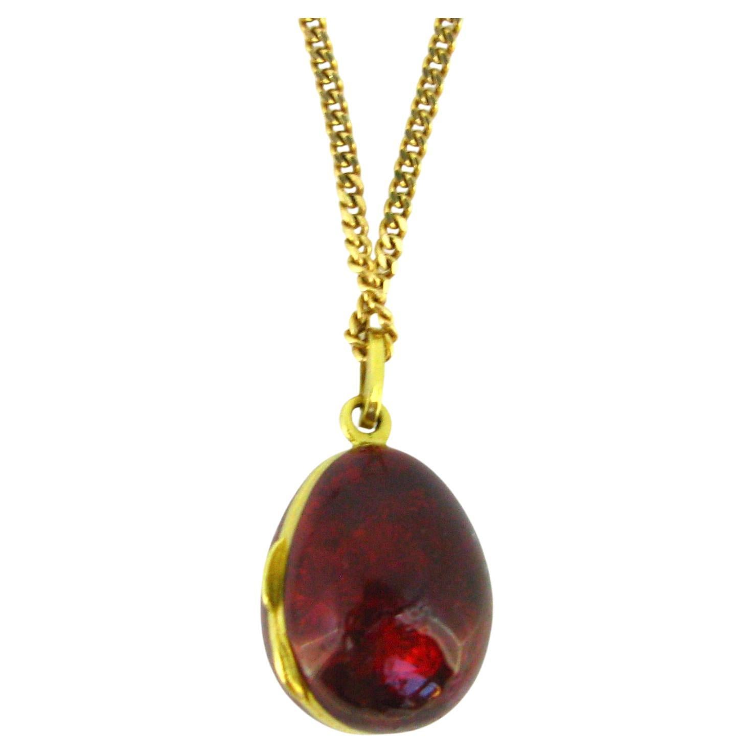 Cartier Russian Style Red Enamel Yellow Gold Egg Locket Pendant