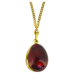 Vintage Cartier Russian Style Red Enamel Yellow Gold Egg Locket Pendant