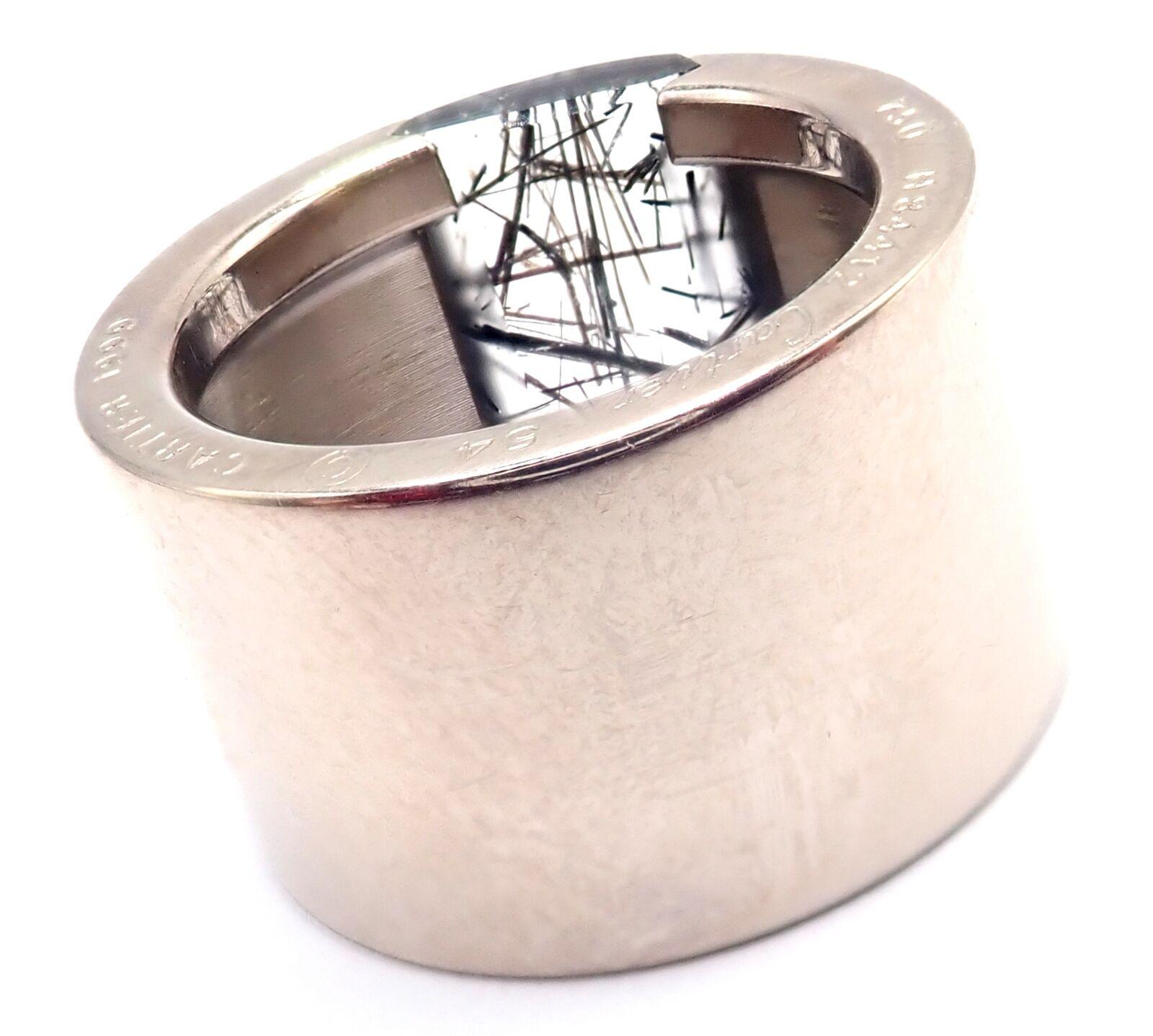 Uncut Cartier Rutilated Quartz Wide White Gold Band Ring For Sale