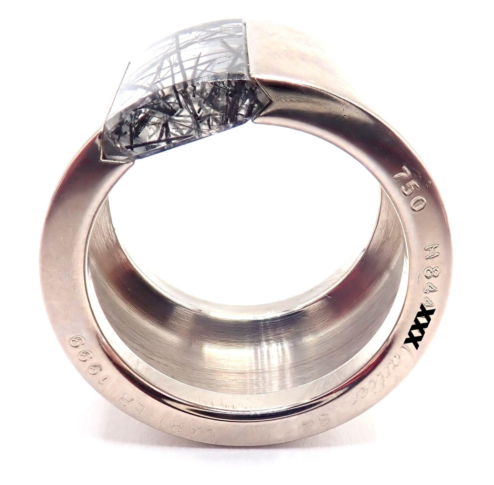 Women's or Men's Cartier Rutilated Quartz Wide White Gold Band Ring For Sale
