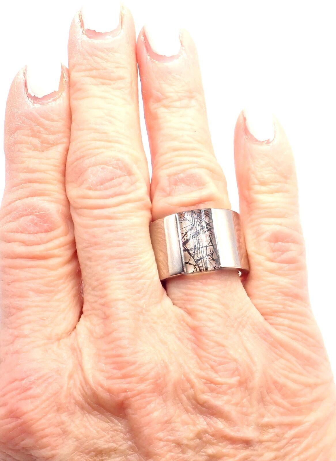 Cartier Rutilated Quartz Wide White Gold Band Ring For Sale 2
