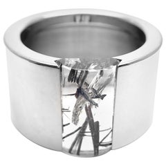 Cartier Rutilated Quartz Wide White Gold Band Ring