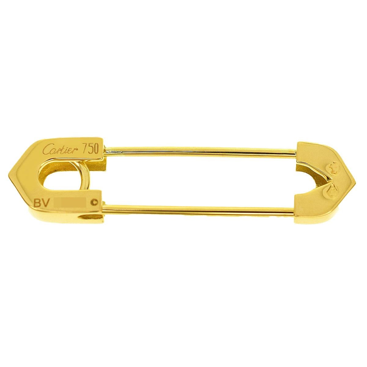 Cartier Safety Pin 18 Karat Yellow Gold Brooch In Good Condition In Tokyo, JP