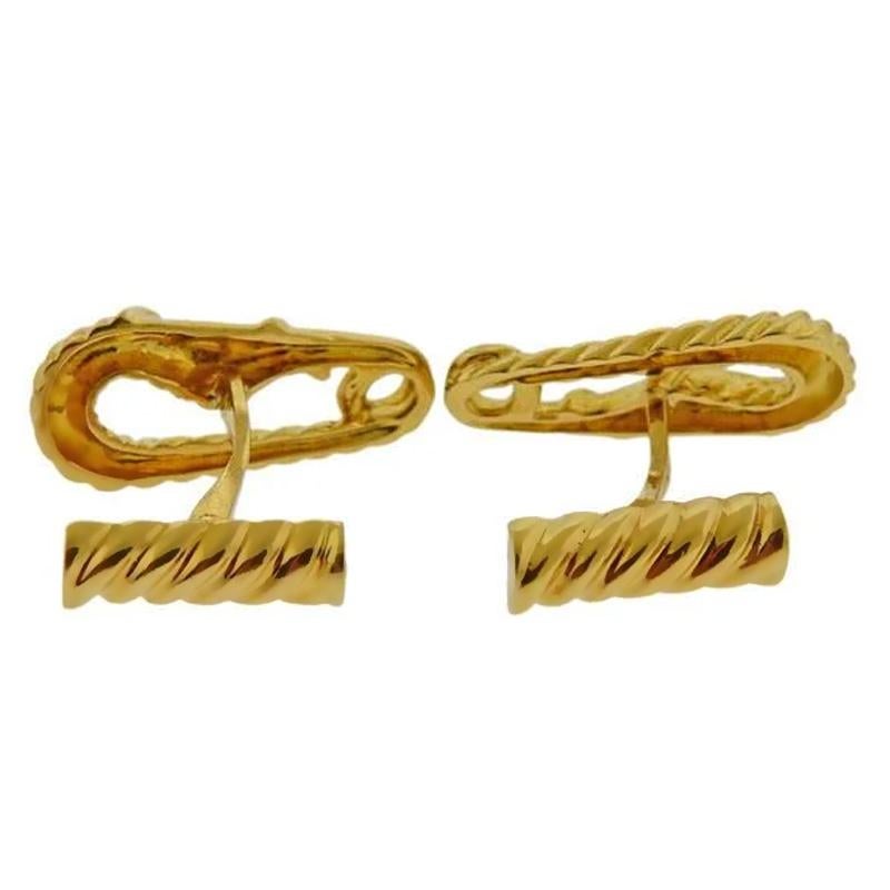 Cartier Safety Pin Yellow Gold Cufflinks In Excellent Condition For Sale In Feasterville, PA