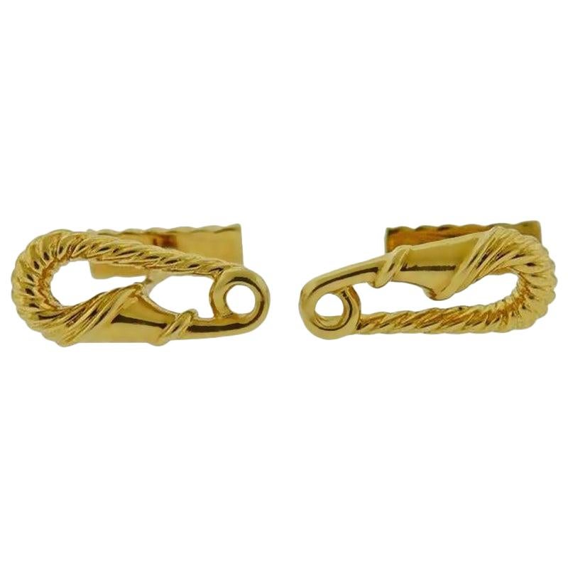 Cartier Safety Pin Yellow Gold Cufflinks For Sale