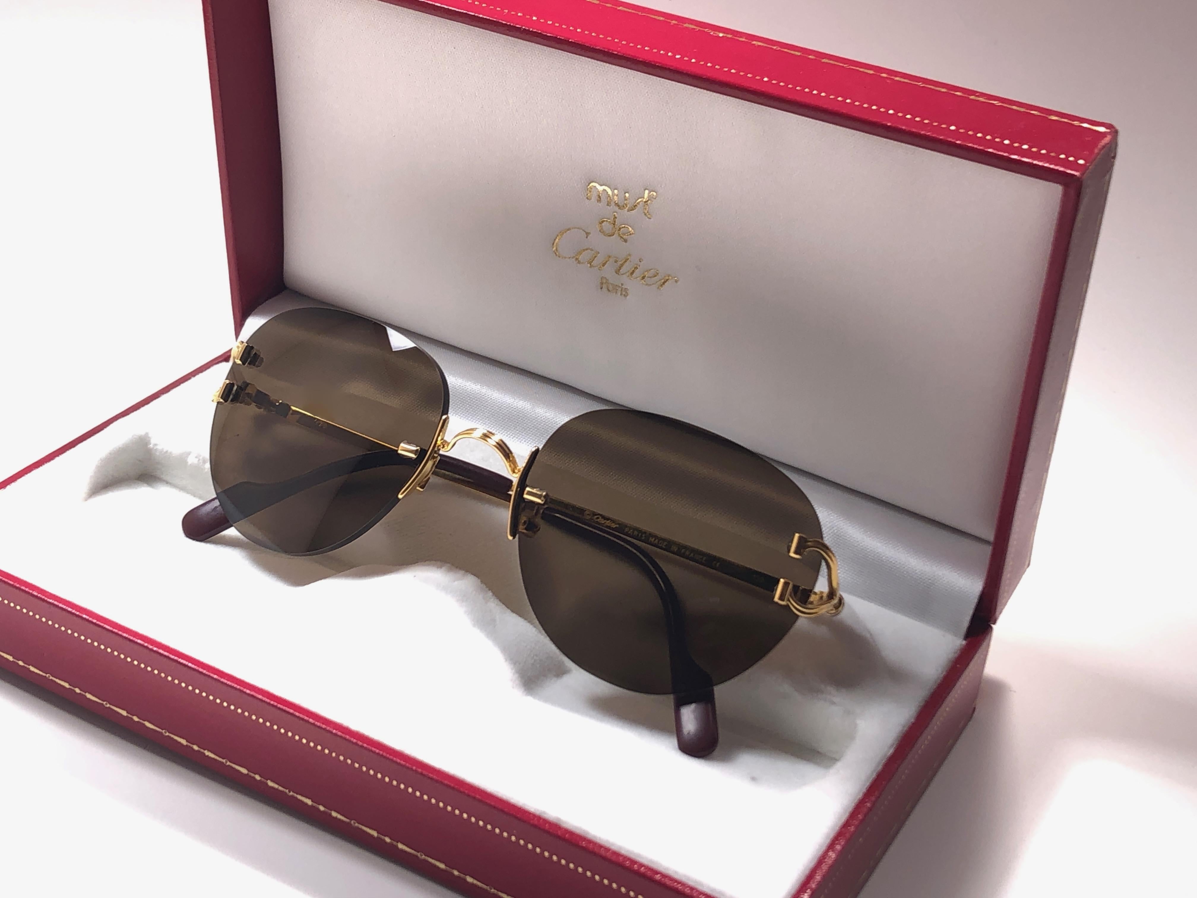 Brown Cartier Salisbury Rimless Gold Special Edition 51mm France Sunglasses For Sale