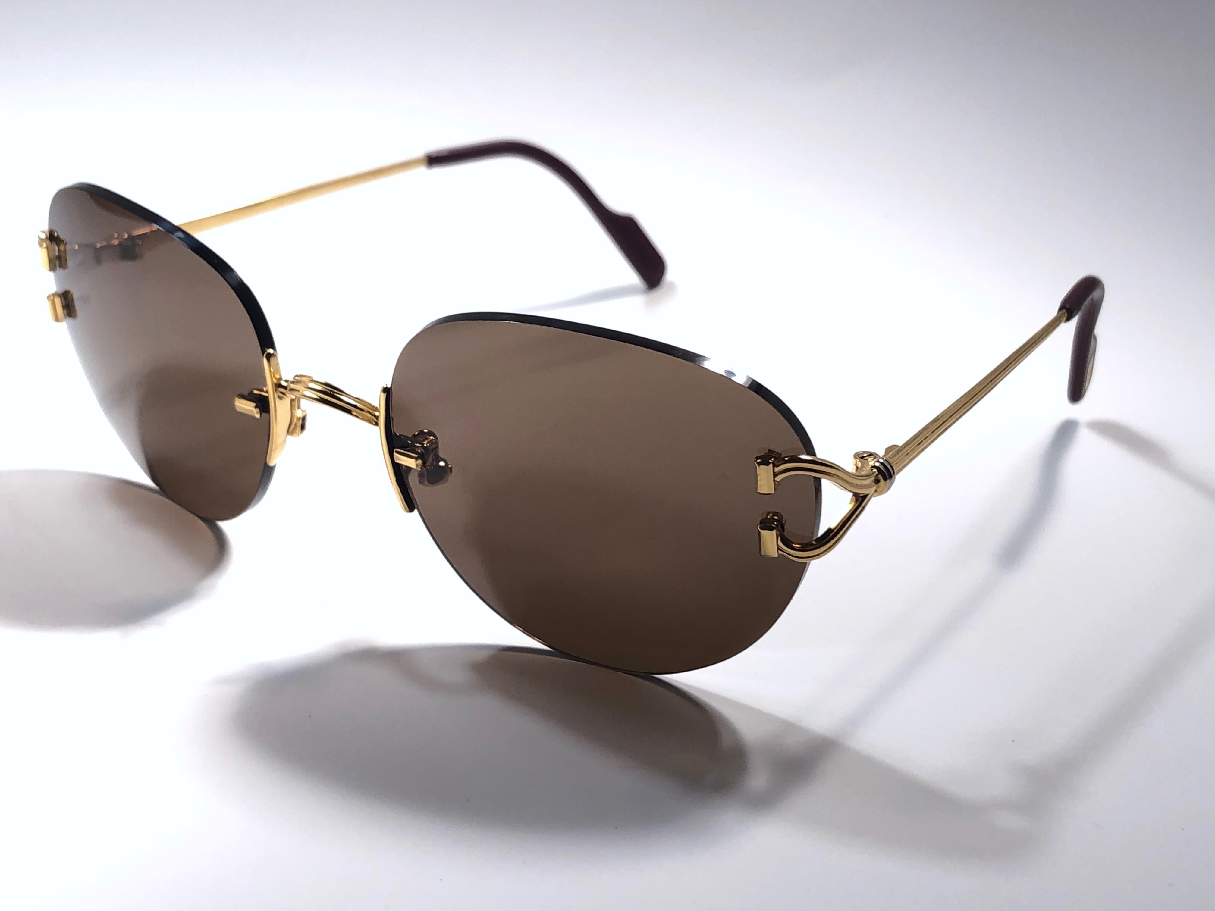 Brown Cartier Salisbury Rimless Gold Special Edition 51mm France Sunglasses