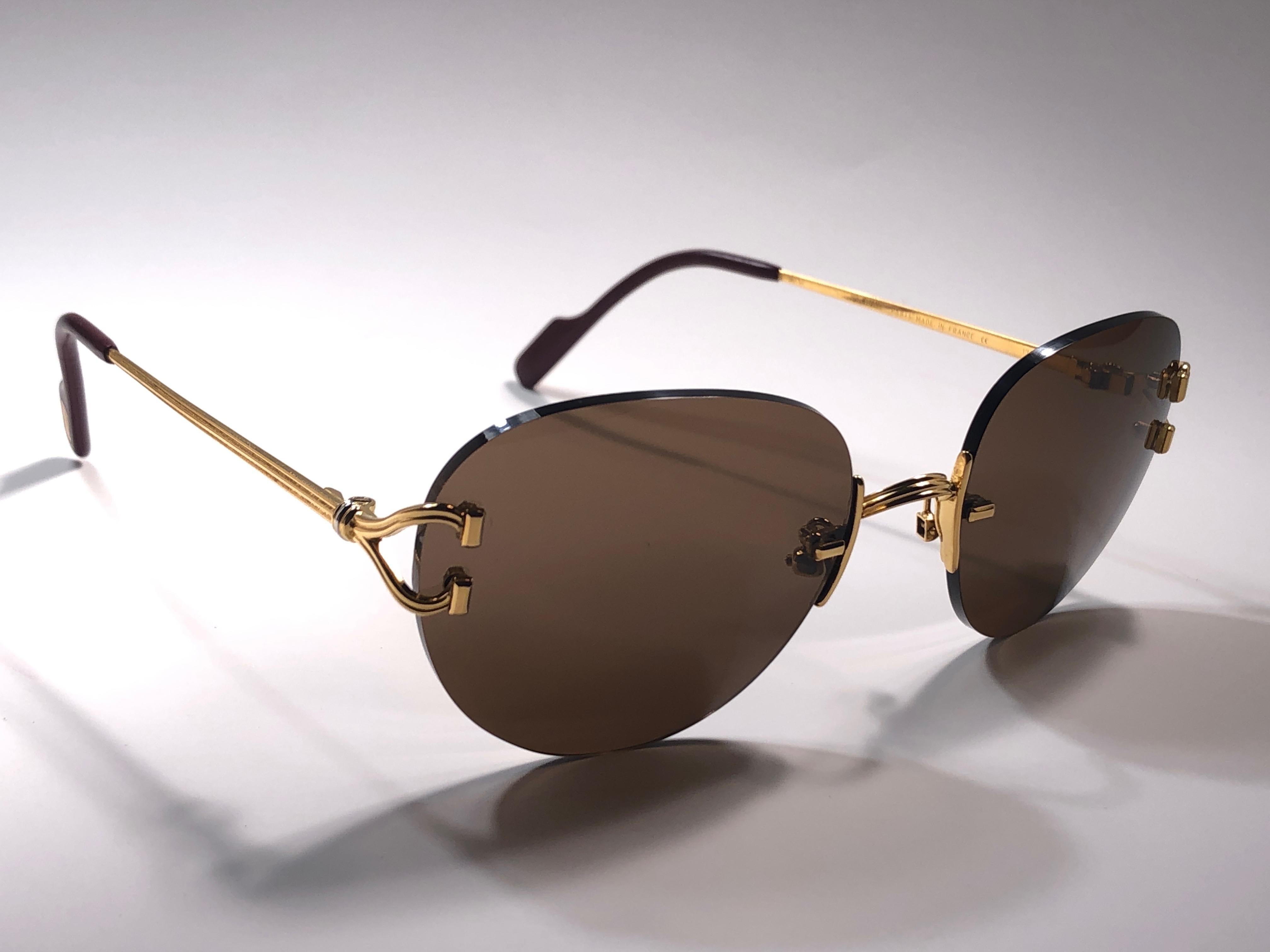 Women's or Men's Cartier Salisbury Rimless Gold Special Edition 51mm France Sunglasses For Sale
