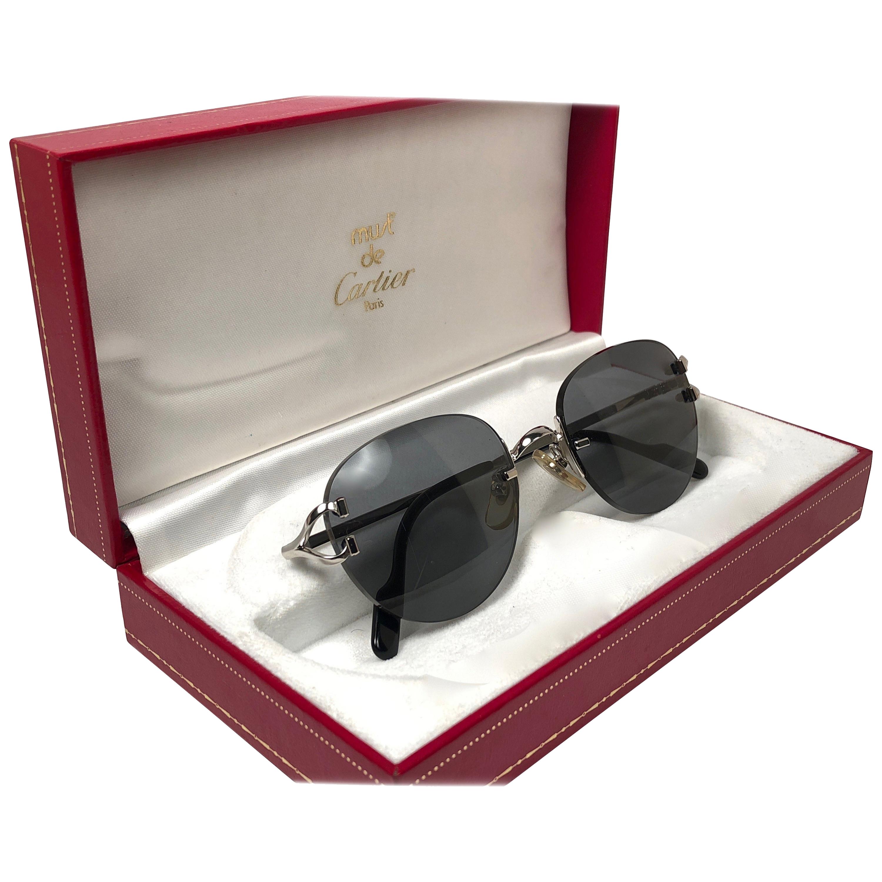 Vintage Cartier Salisbury Rimless Platine Grey Gradient Lens France Sunglasses For Sale