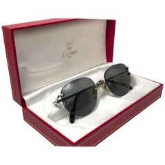 Vintage Cartier Salisbury Rimless Platine Grey Gradient Lens France Sunglasses