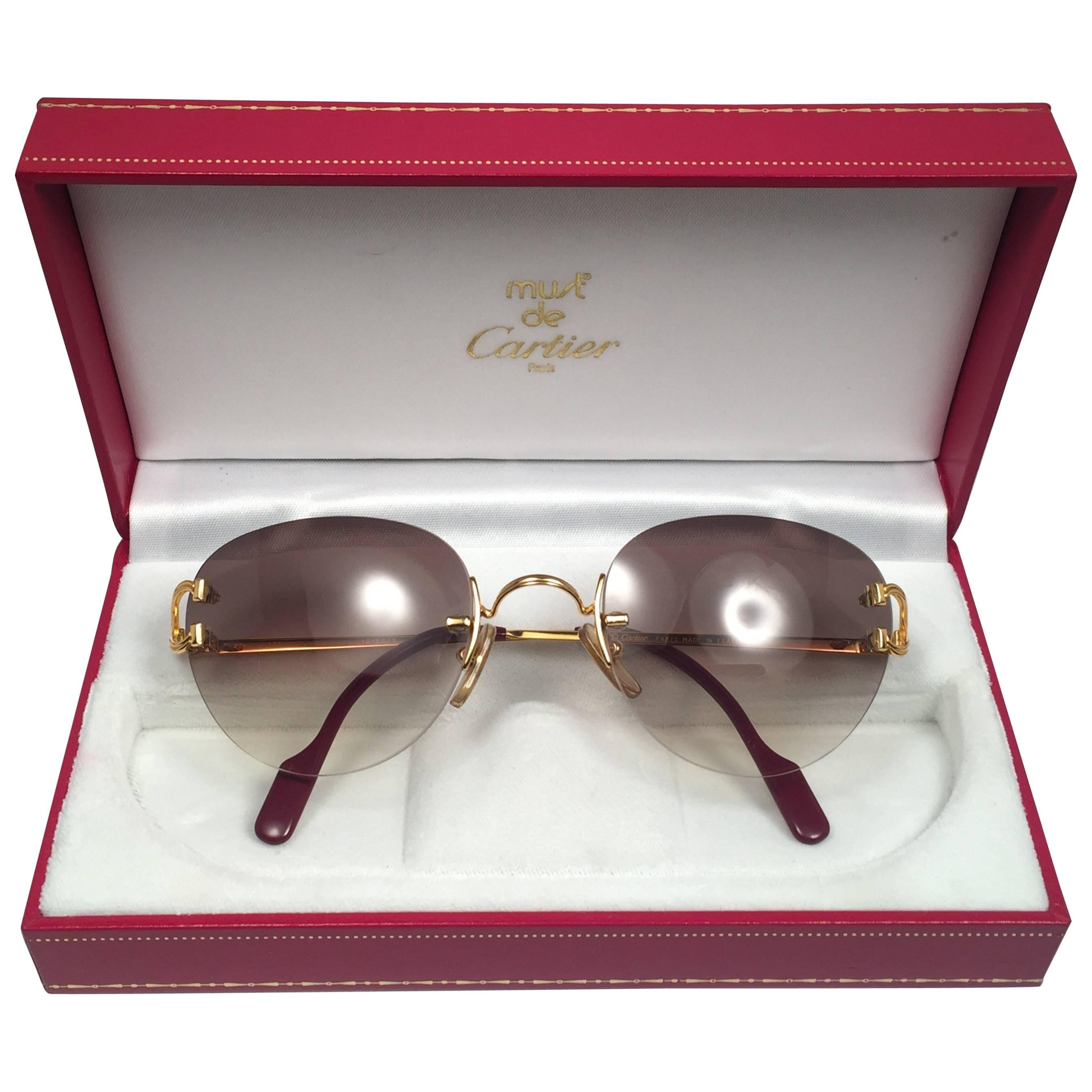 Cartier Salisbury Rimless Special Edition Gold Gradient Lens France Sunglasses For Sale