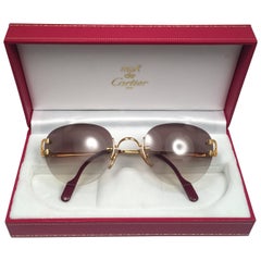 Used Cartier Salisbury Rimless Special Edition Gold Gradient Lens France Sunglasses